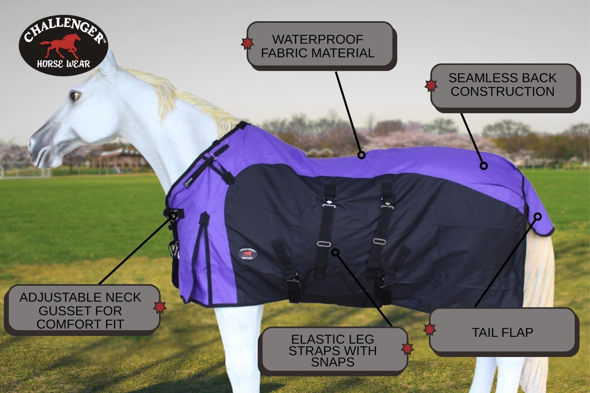Challenger 82' 1200D Turnout Waterproof Fleece Lined Medium Winter Blanket Sheet 384Lg