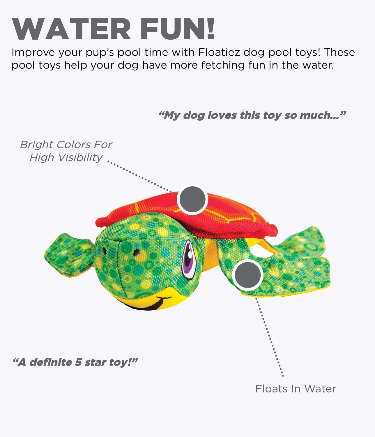 Outward Hound Floatiez Turtle Interactive Dog Toy, Medium, Green Nylon, Model 67876