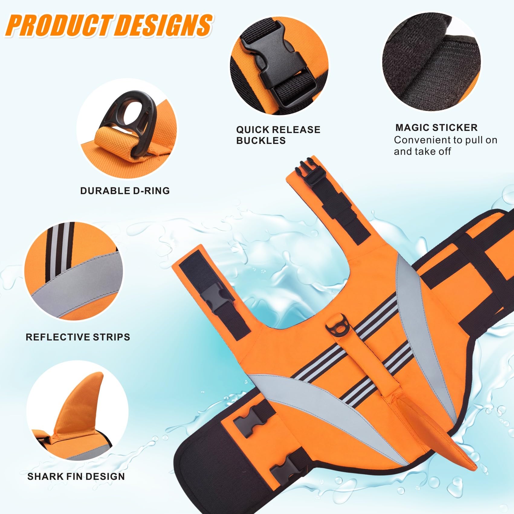Mosucoirl Dog Life Jacket High Flotation,Shark Dog Lifesavers Floats Coat High Visibility Reflective Pet Safety Vest Swimsuits S