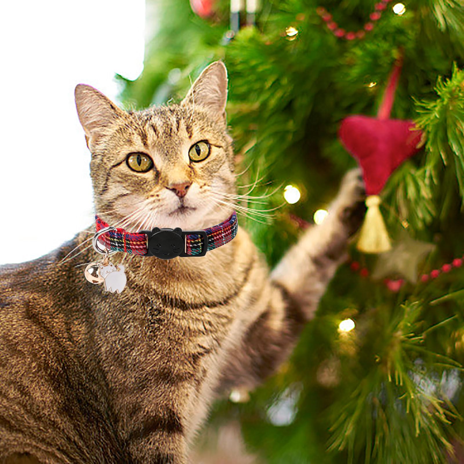 Unique Style Paws 2 Pack Christmas Kitten Collar Breakaway With Bell & Pendant, Adjustable Safety Cat Cotton Collars For Girl Bo