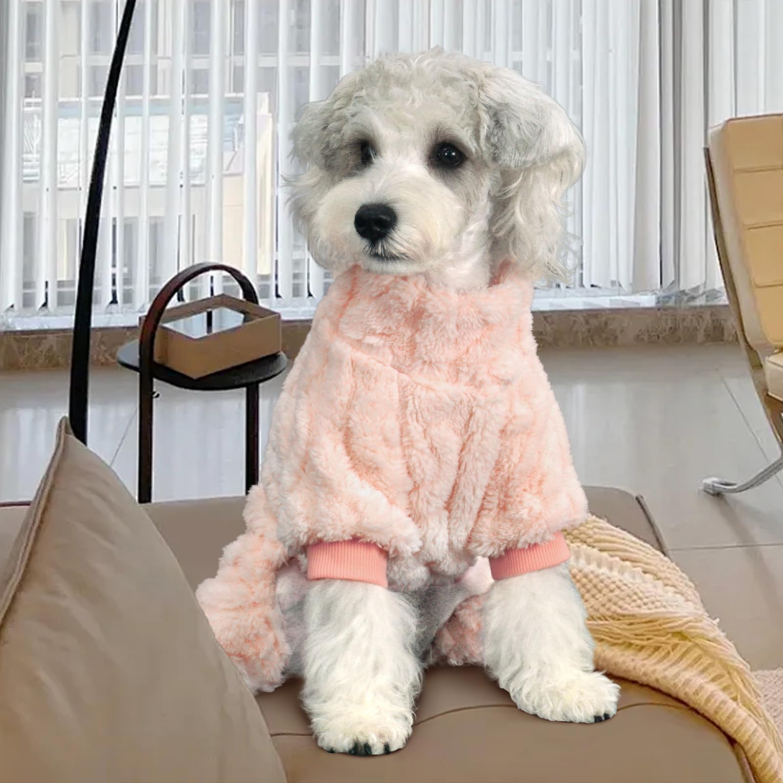 Xpudac Dog Sweater, Winter Clothes For Small Medium Dogs, Girl Fleece Pajamas For Christmas - Peach, Medium