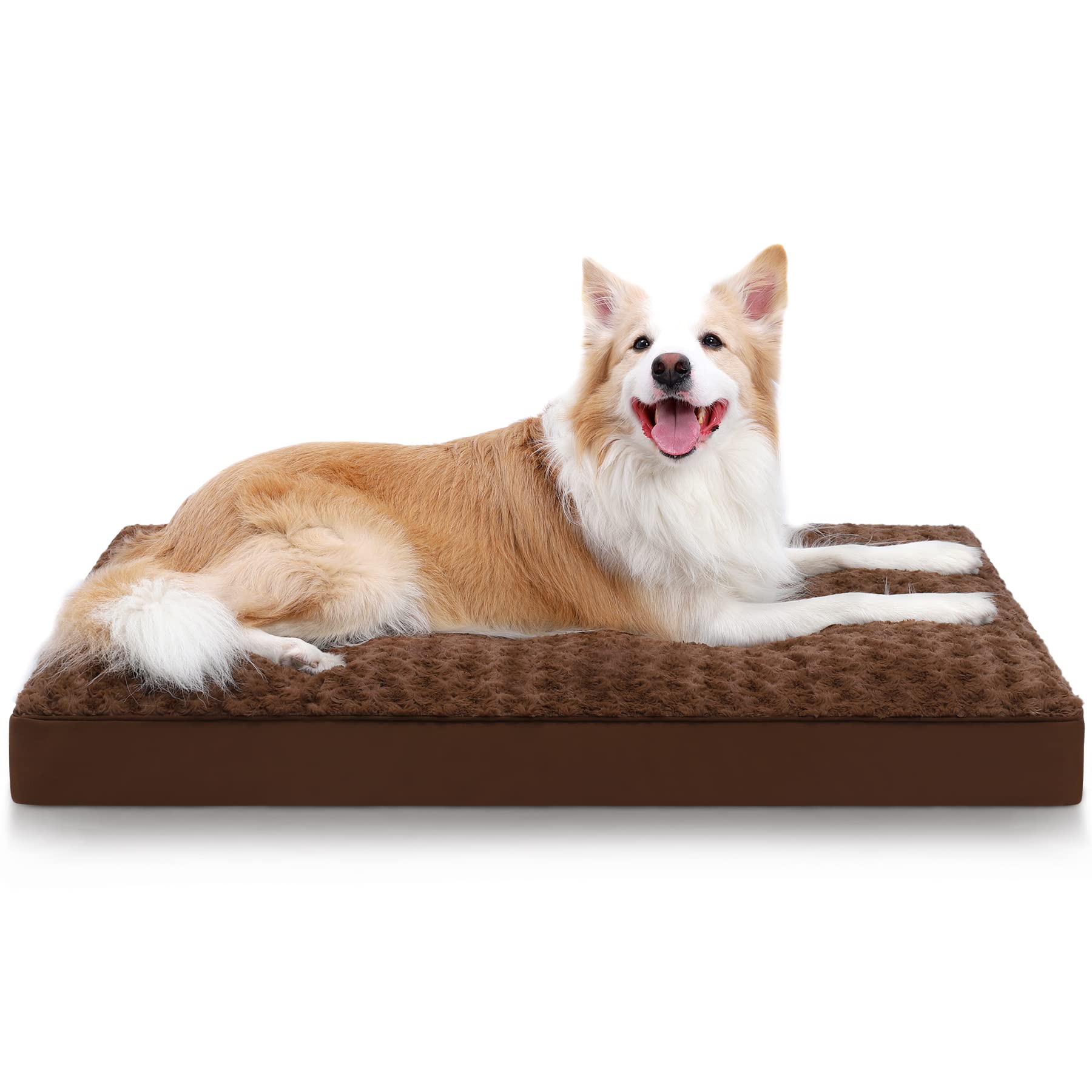 Dog Crate Bed Waterproof For Large Dogs - Rose Velvet Soft Fluffy Washable With Removable Cover & Anti-Slip Bottom, 35 X 22 Inch
