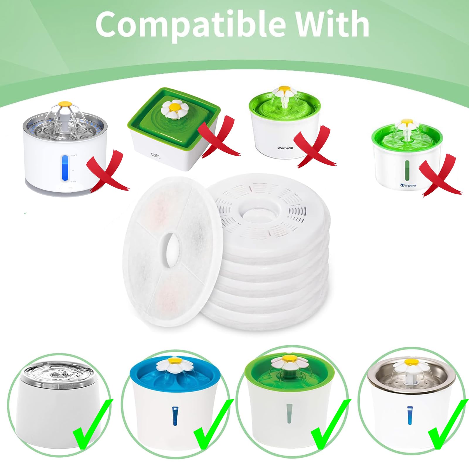 6 Pack Cat Water Fountain Replacement Filters Fit For 3L Flower Water Dispenser Automatic Pet Dog Cat Fountain Filter
