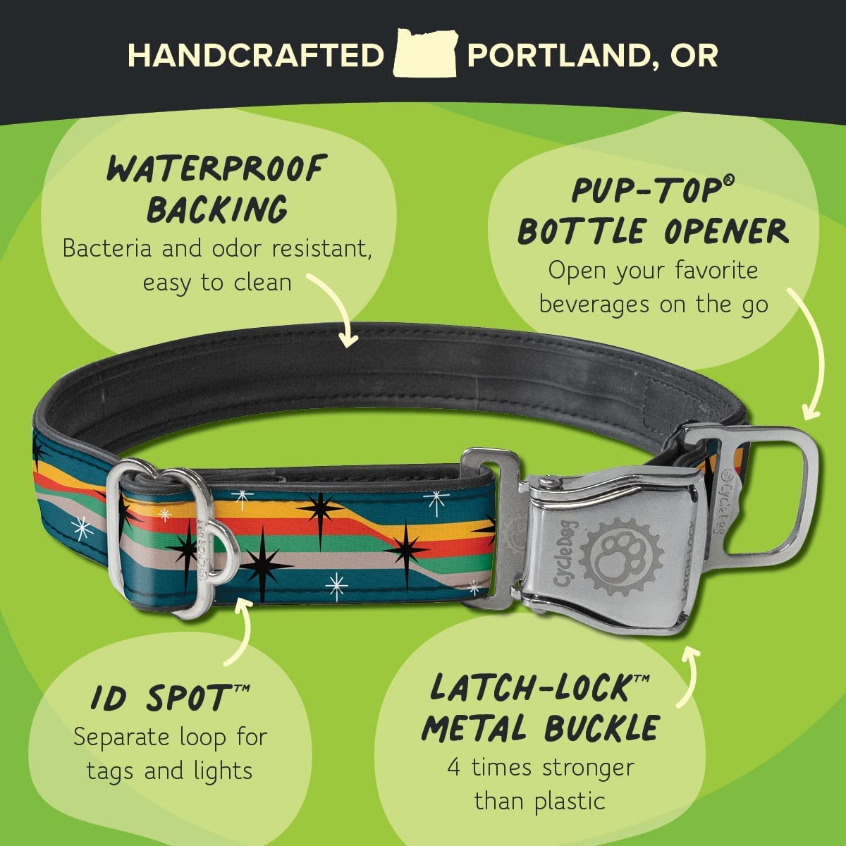 Cycle Dog Rcm-Asb-M Dog, Medium Collar, Atomic Starburst
