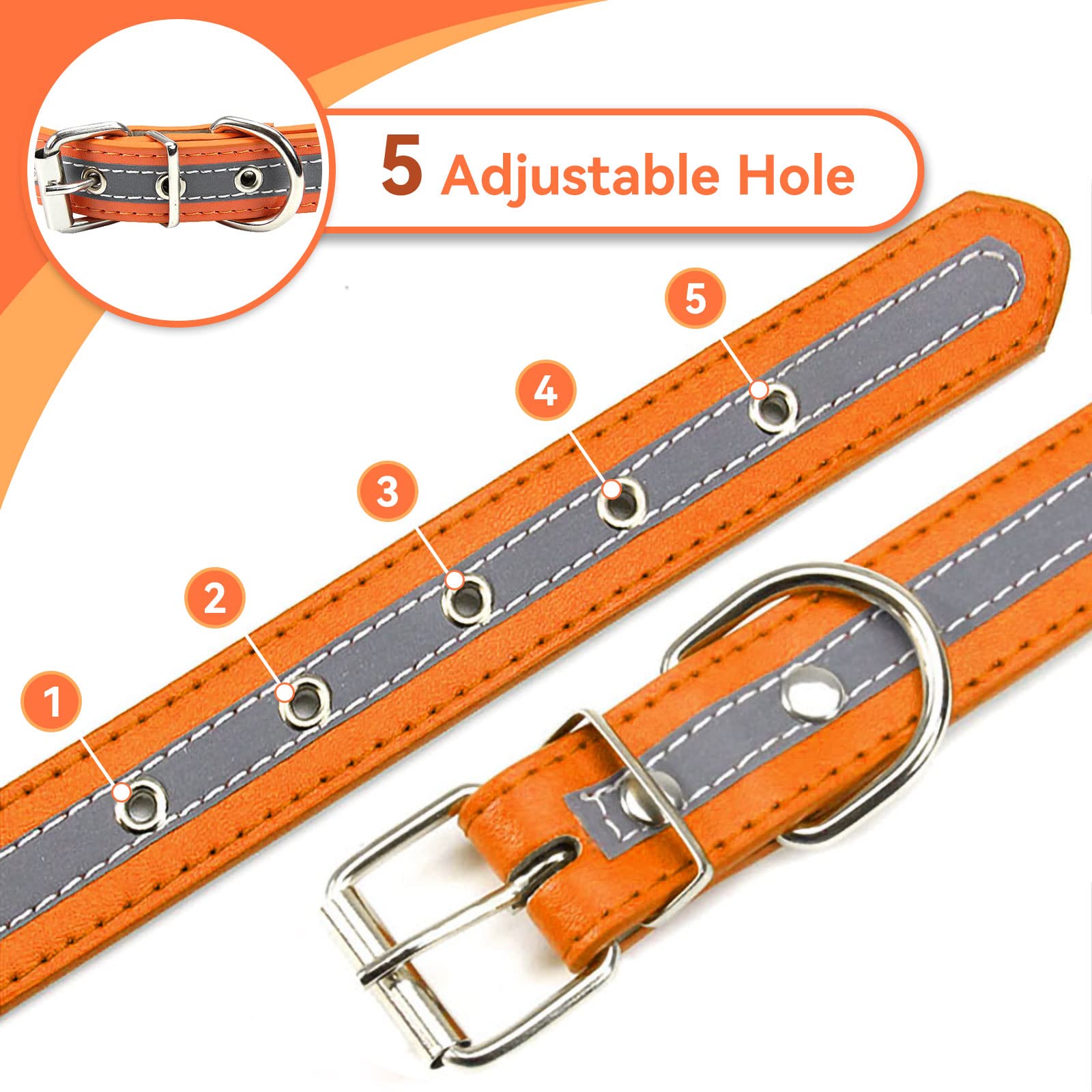 Petcare Reflective Dog Collar With Cute Paw Rivet Studded Funny Soft Pu Leather Adjustable Puppy Dog Collars For Small Medium Large Dogs Cats (Orange,Xx-Large)