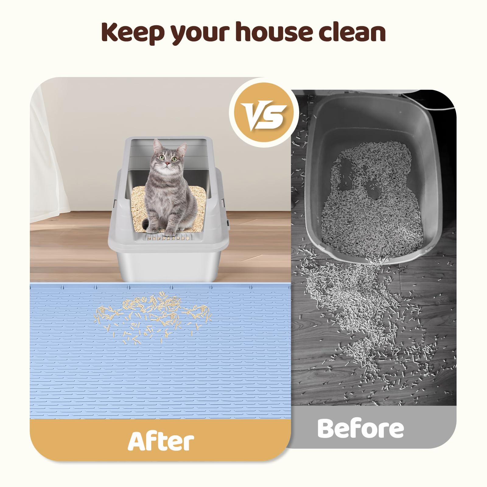 Bartuke Cat Litter Mat, XXL Extra Large 50 x 35 Silicone Mat Litter Trapping Mat for Scatter Control, Soft on Kitty Paws, Easy t
