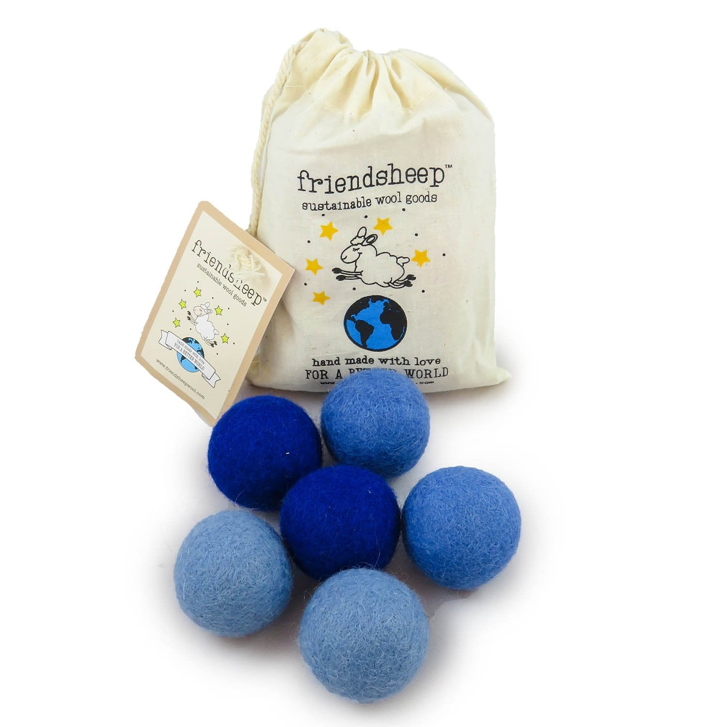 Friendsheep Eco Wool Pet Toy Ball - Cat, Ferret, Small Dog - Fair Trade, Handmade In Nepal, Eco-Friendly - 100% Wool, 6-Pack (Balls X6, True Blue)