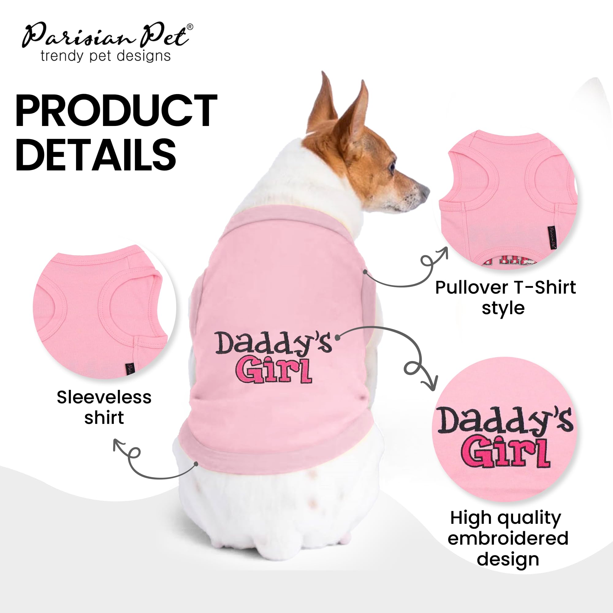 Parisian Pet Dog T-Shirt With Embroidered 'Daddy’S Girl' Words - 100% Cotton, Breathable Sleeveless Girl Dog Clothes - Machine Washable Dog Shirt For Large Dogs, 3Xl