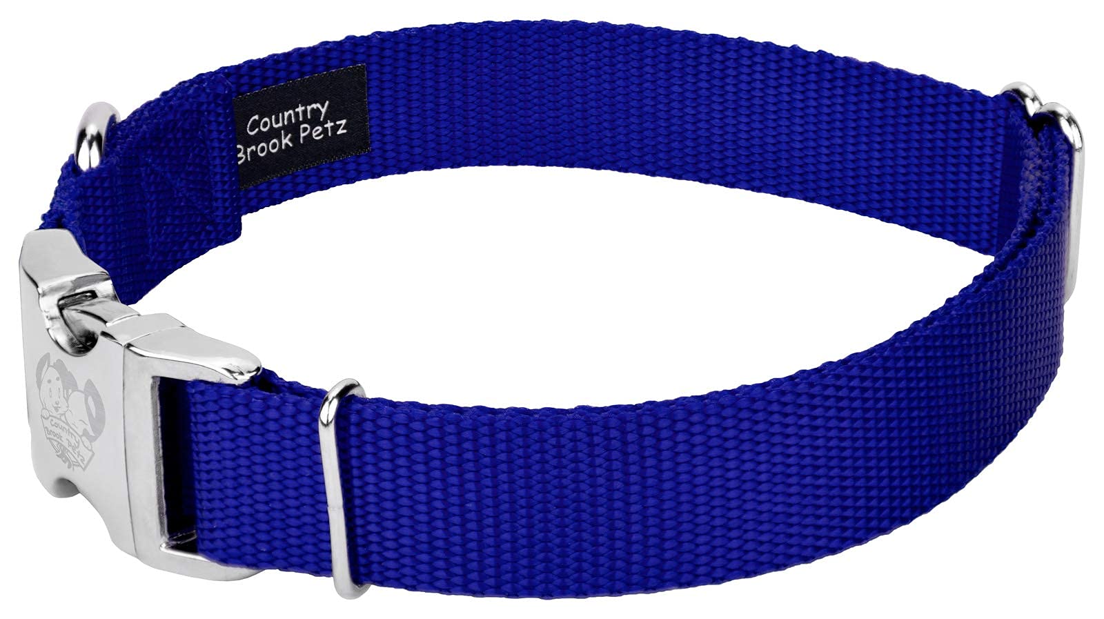 Country Brook Design - Vibrant 30+ Color Selection - Premium Nylon Dog Collar With Metal Buckle (Large, 1 Inch, Bright Royal Blu
