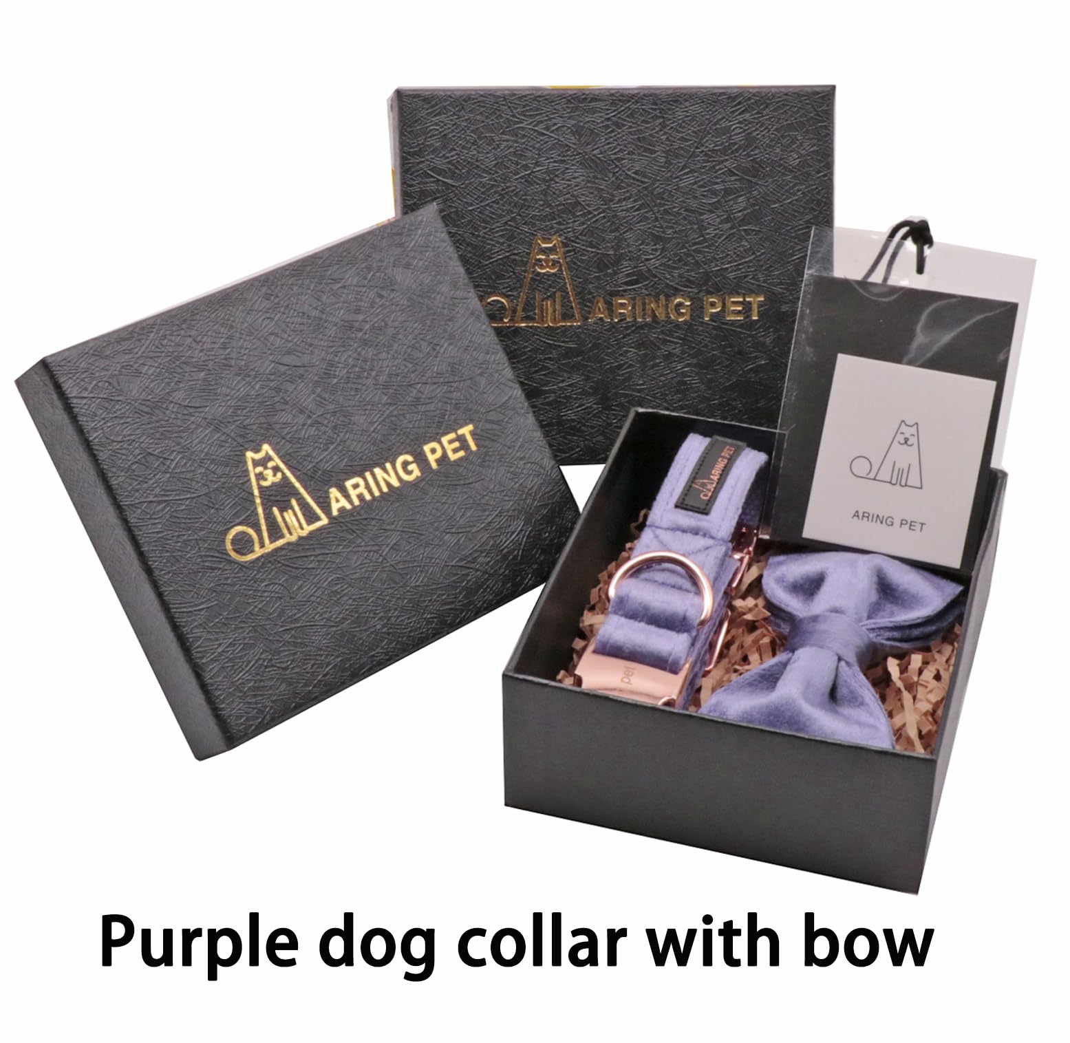 ARING PET Bowtie Dog Collar-Velvet Dog Collars with Removable Bowtie, Cute &Comfortable Purple Dog Collar,X-Small.