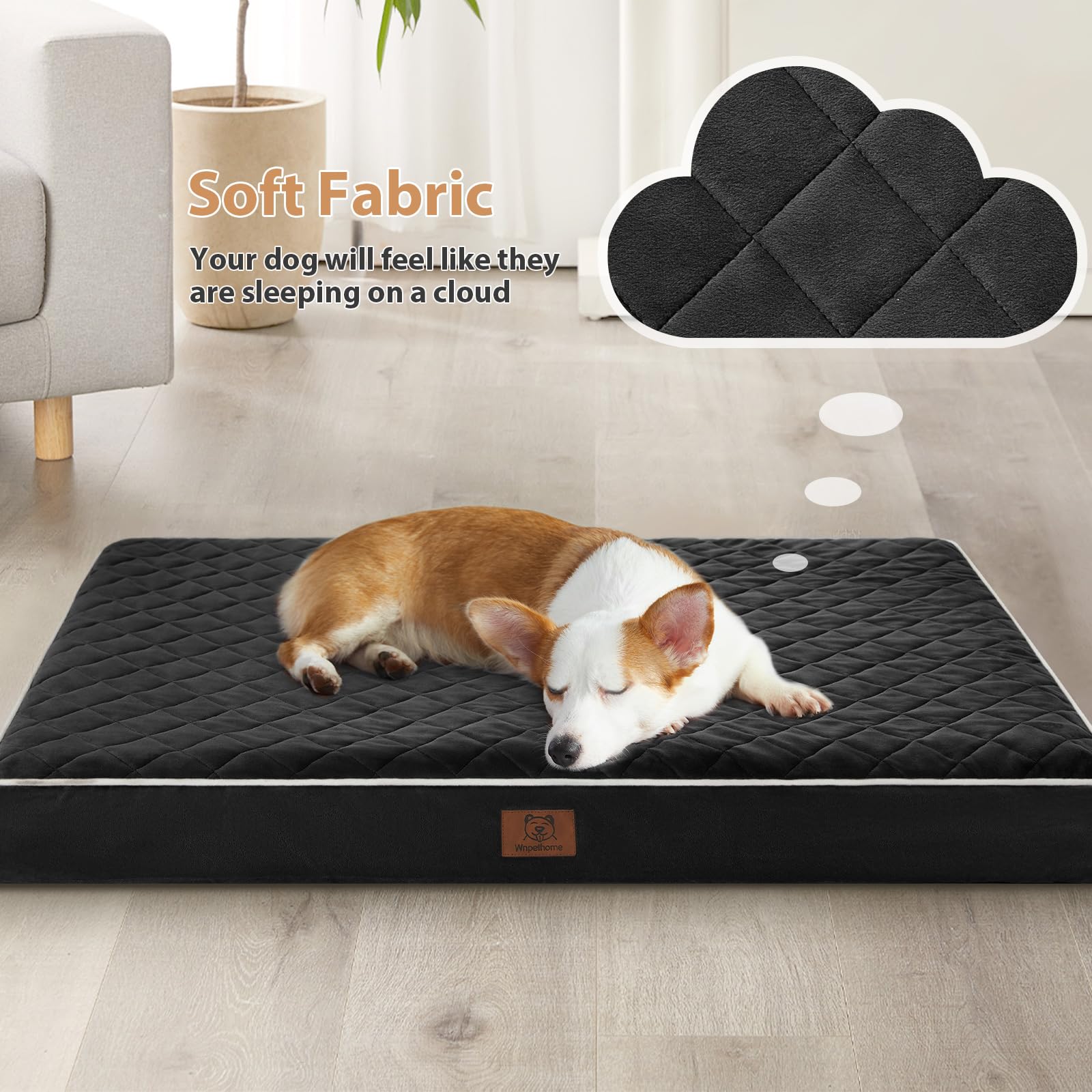 WNPETHOME Orthopedic Big Dog Beds Large Sized Dog, Waterproof Extra Large Dogs Bed with Removable Washable Cover, Multi-Needle Q