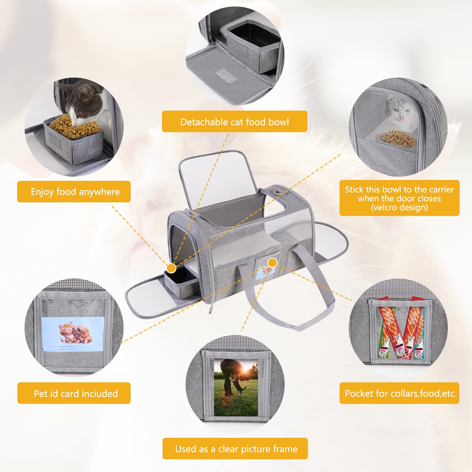 SECLATO Pet Carrier for Small Medium Dogs & Cats, TSA Approved, Collapsible, Grey, Model XC005, Under 15lb