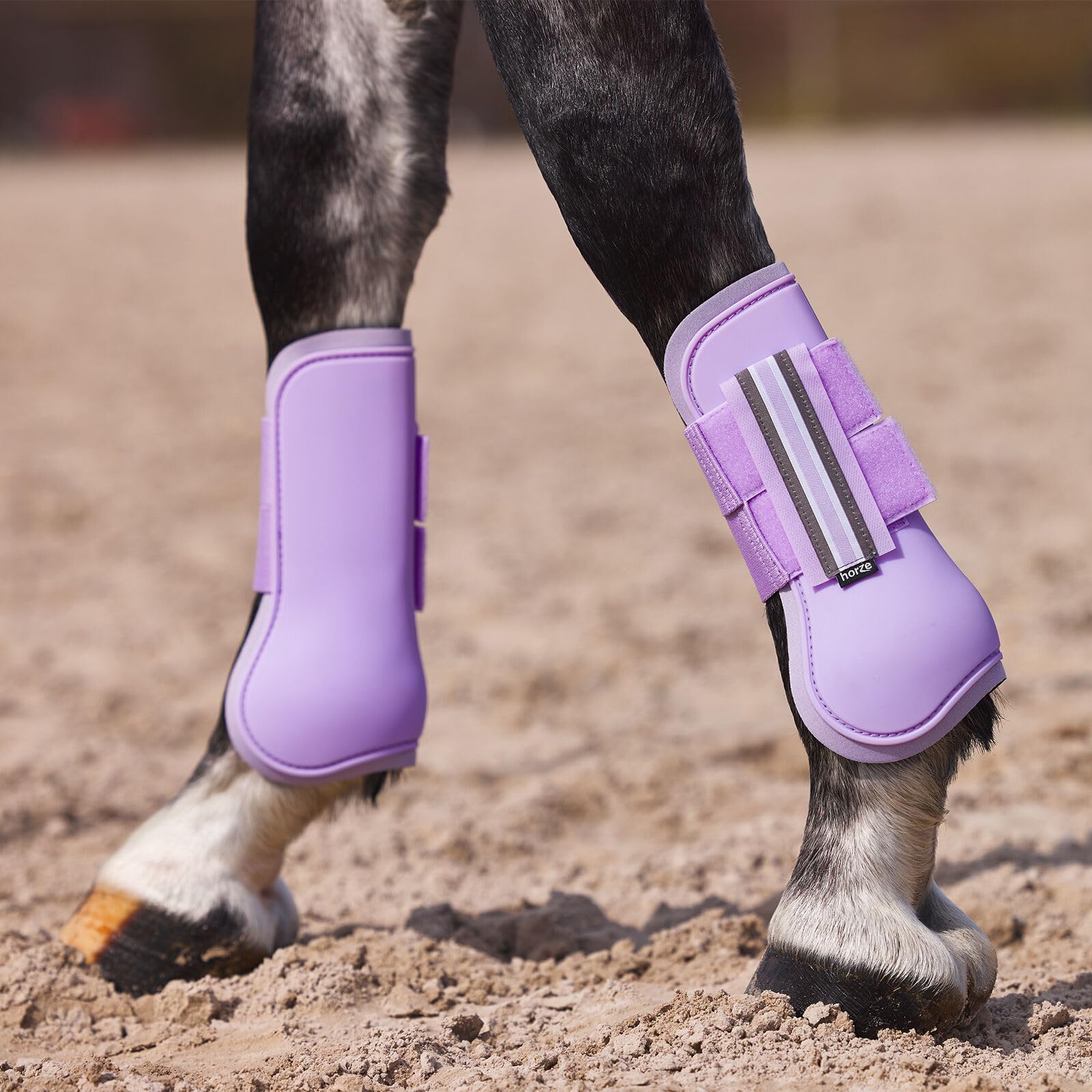 Horze Adepto Open Front Tendon Boots | Durable Shell With Neoprene Lining - Languid Lavender Purple - Pony