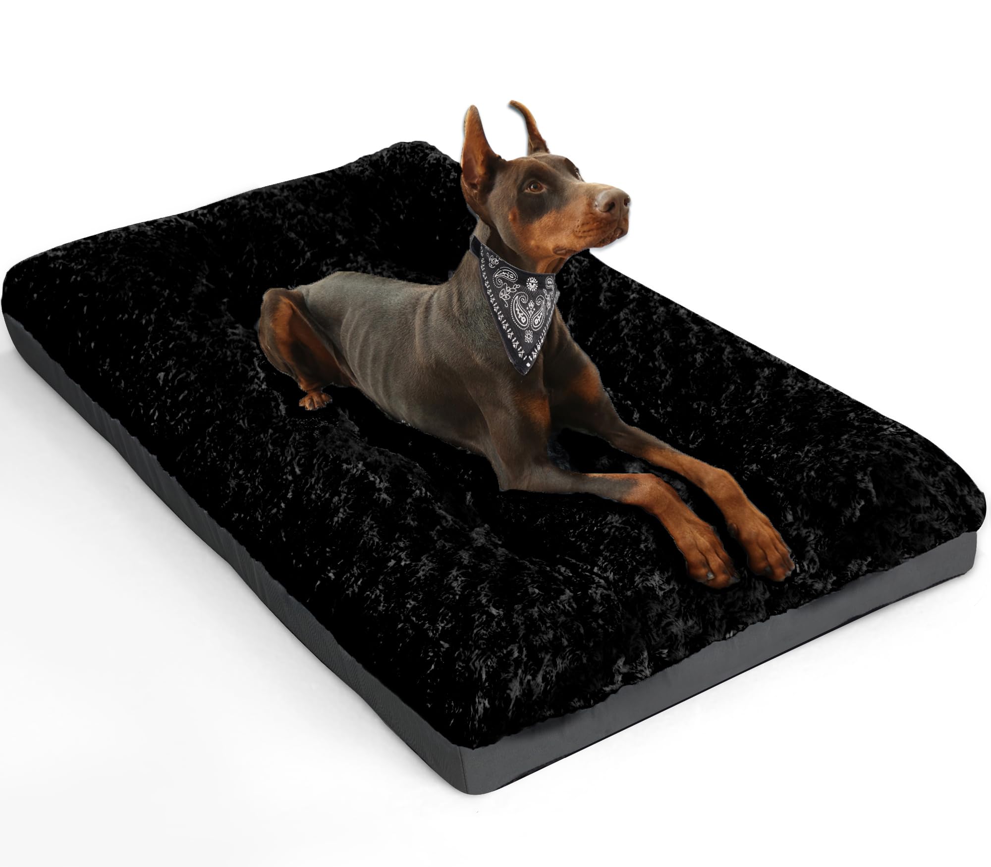 Pocblue Deluxe Washable Xxl Dog Bed Dog Crate Mat 48 Inch Comfy Fluffy Kennel Pad Anti-Slip For Dogs Up To 110 Lbs, 48' X 30', Black