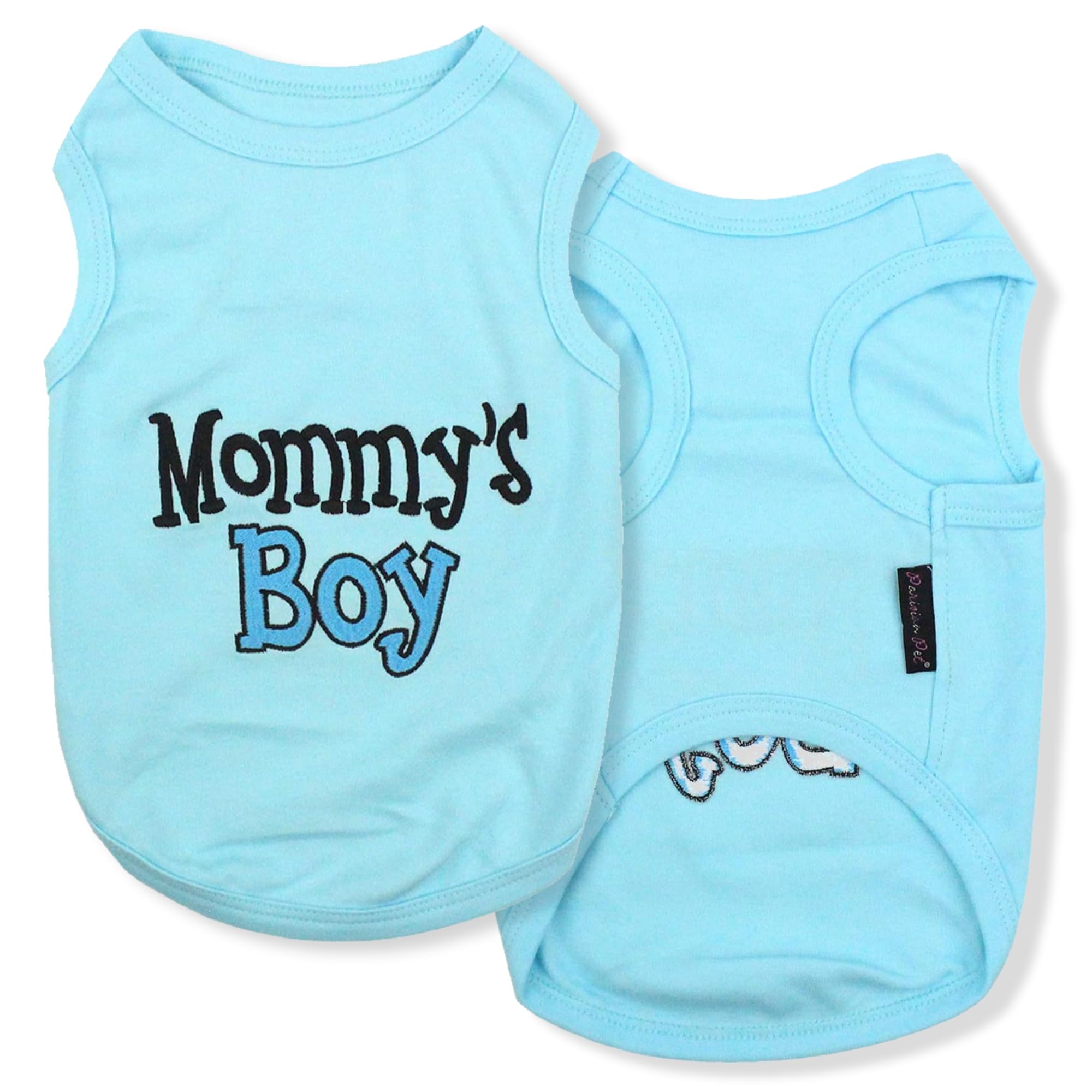 Parisian Pet Dog T-Shirt With Embroidered 'Mommy’S Boy' Words - 100% Cotton Boy Dog Clothes - Breathable Mamas Boy Dog Shirt - Machine Washable Dog Shirt For Large Dogs, 3Xl