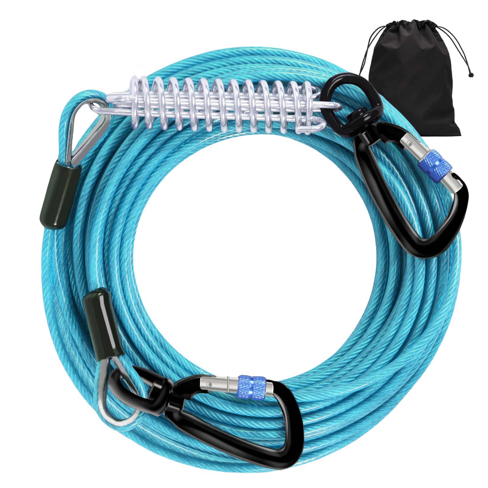 Snagle Paw Dog Lead Cable 20Ft,Heavy Duty Outside Dog Leash Cable With Shock Absorbing Spring & Swivel Hook,Dog Tether For Yard,