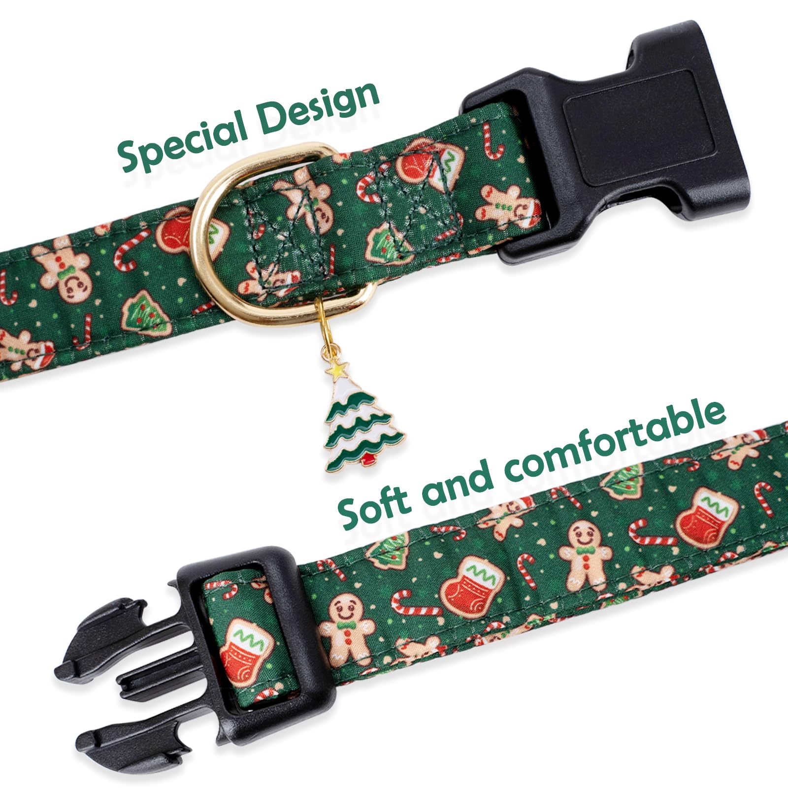 Faygarsle Green Dog Collar Christmas Design Gingerbread Man Pattern For Small Medium Large Dogs Collar Cute Stylish Girl Boy Christmas Dog Collar M