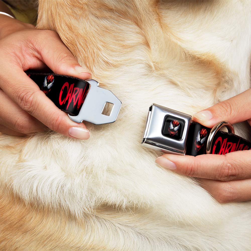 Dog Collar Seatbelt Buckle Carnage Face Eyes Black Red White 13 to 18 Inches 1.5 Inch Wide