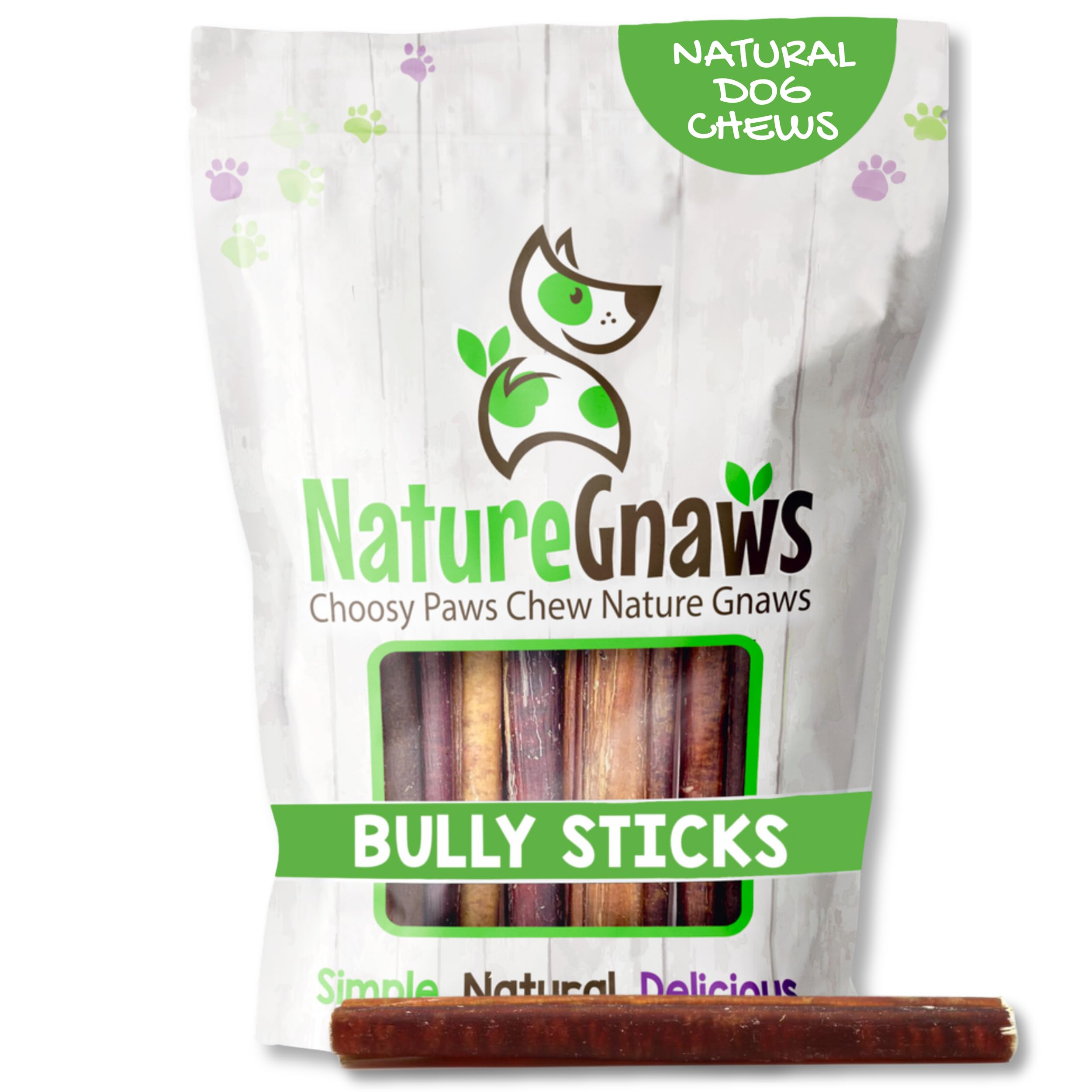 Nature Gnaws Large Bully Sticks for Dogs 5-6 (15 Count) - Thick Long Lasting for Aggressive Chewers and Large Dogs - Natural Bee