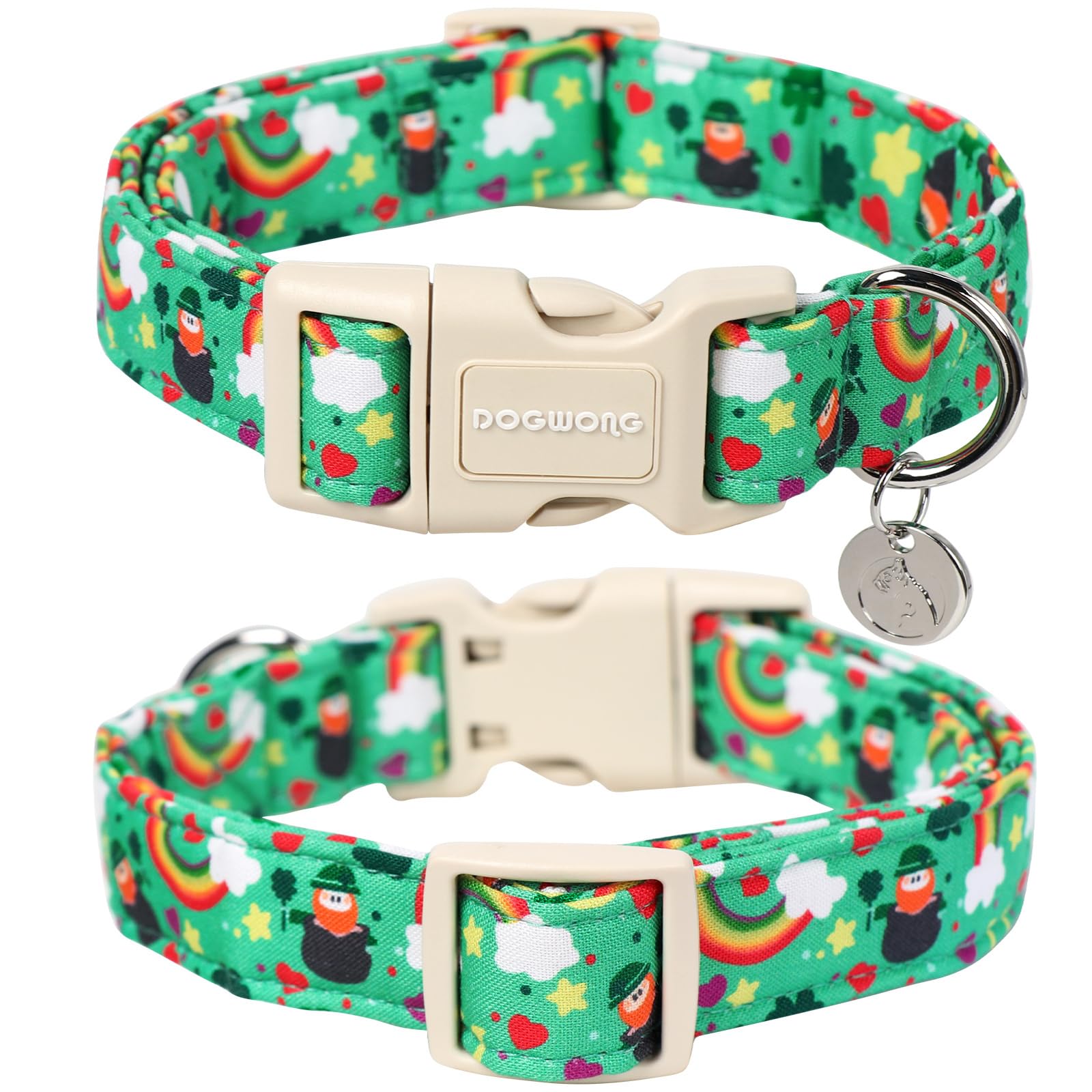 Dogwong St. Patrick'S Day Dog Collar, Lucky Clover Shamrock Green Dog Collar Soft Durable Adjustable Costume Bright Lucky Charm