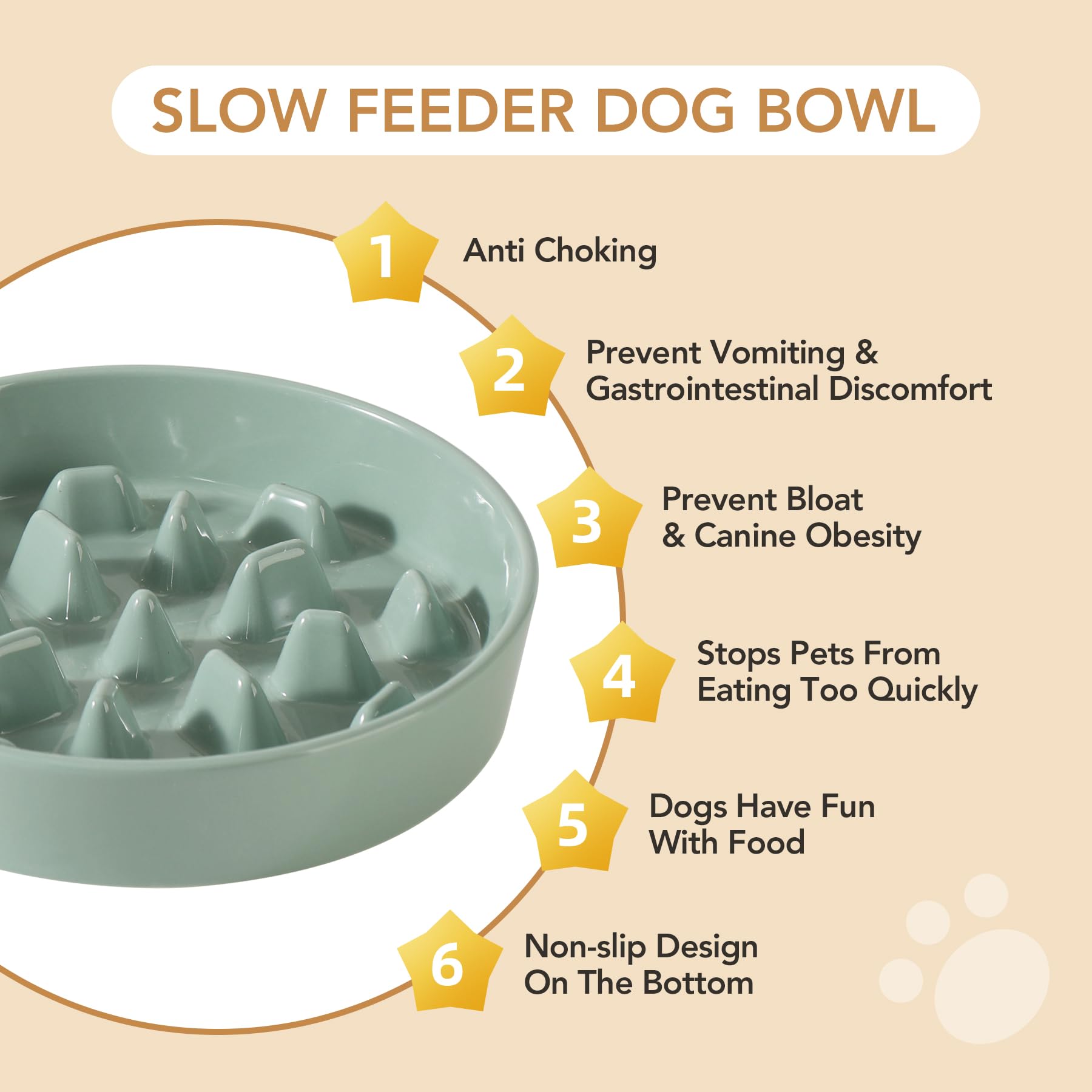 Havniva Ceramic 3.2 Cup Dog Raised Slow Feeder Set, Elevated Bowl with Wooden Stand for Large Dog, 9.5inch Slow Feeder Dish for
