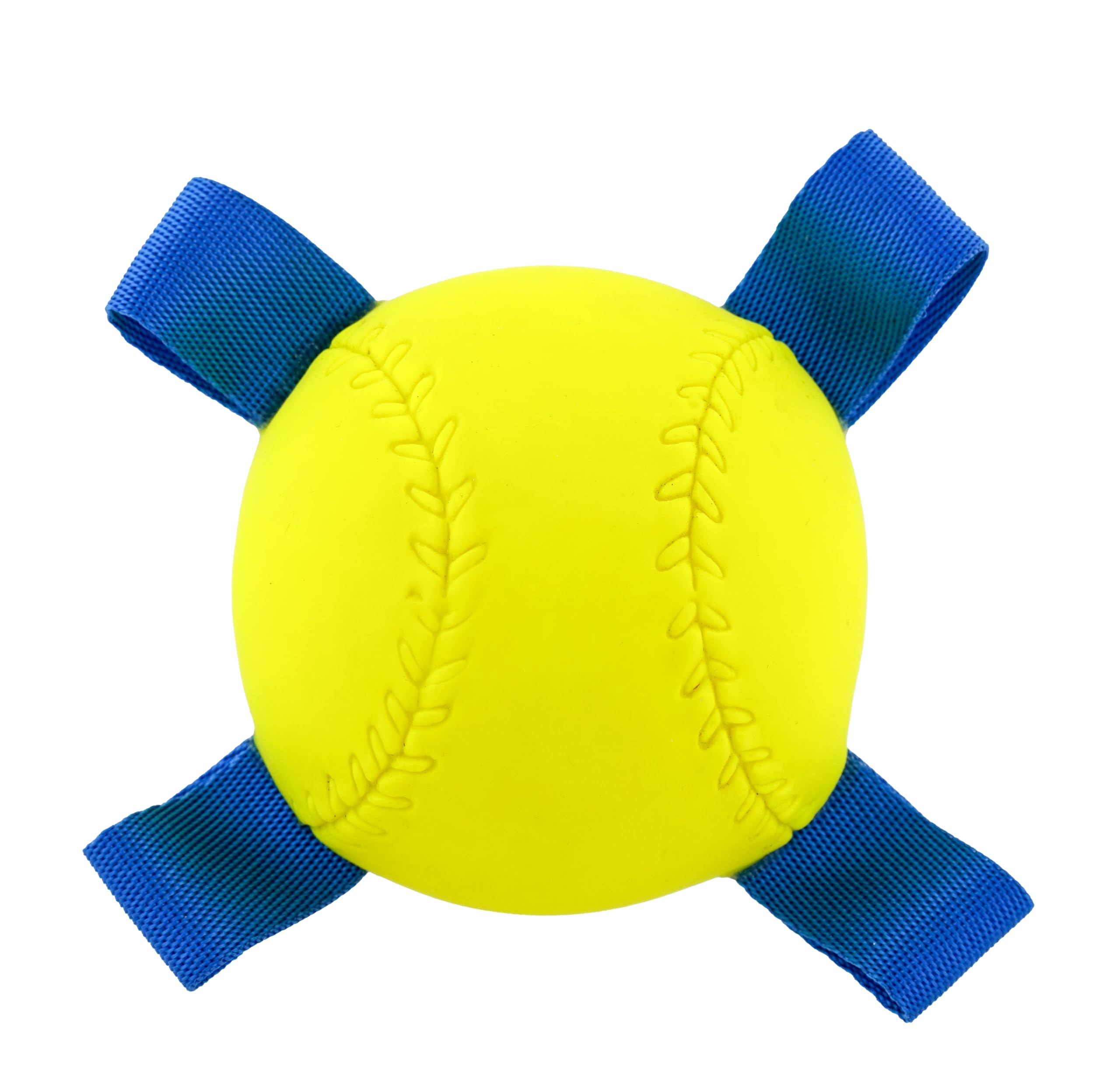 Hartz Dura Play Sports Baseball Dog Toy, Bacon Scented Squeaky Latex Yellow & Blue Toy, 1 Count