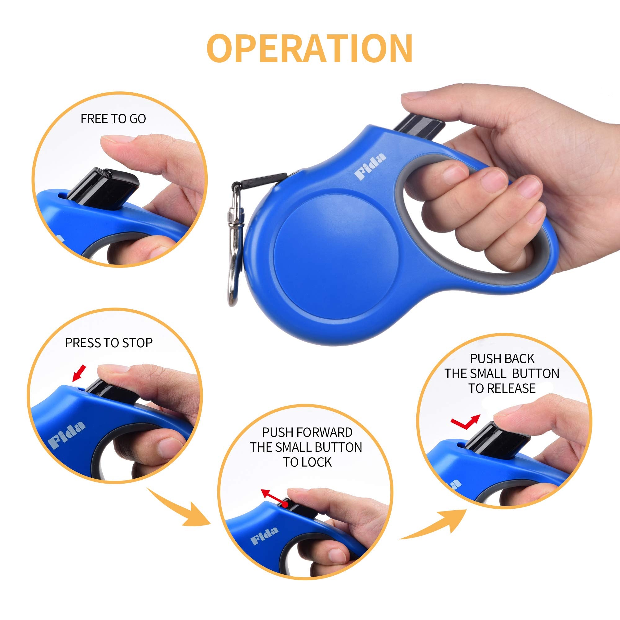 Fida Retractable Dog Leash X-Small Breed, 10 Ft Durable Pet Walking Leash For Extra Small Dogs/Cats/Small Animals Up To 18 Lbs, 360?Tangle Free, Blue
