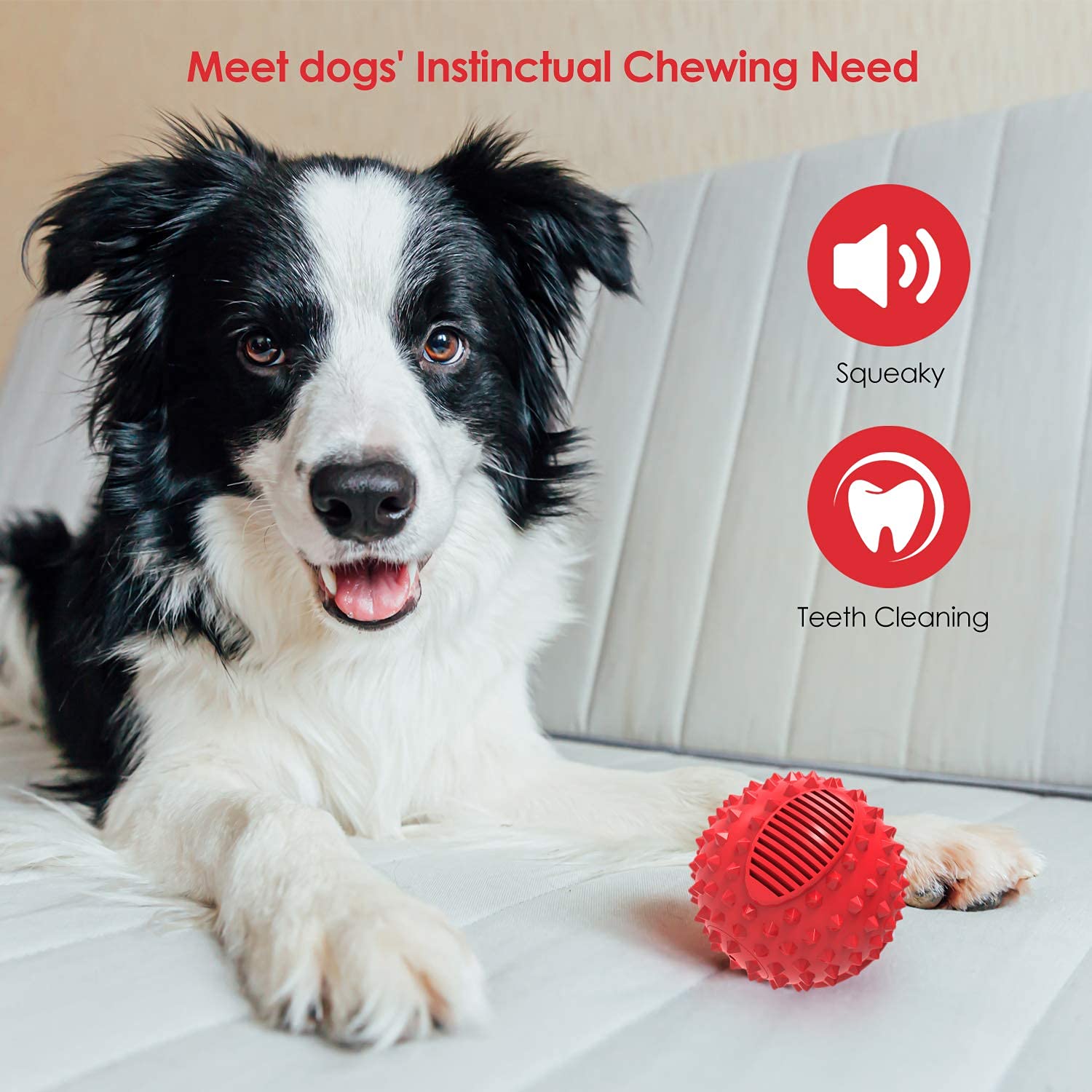 Petizer 4' Squeaky Dog Balls For Aggressive Chewers, Durable Interactive Dog Chew Toys For Teething, Floatable Indestructible Rubber Spiky Ball, Tough Pet Toys For Small, Medium & Large Breeds