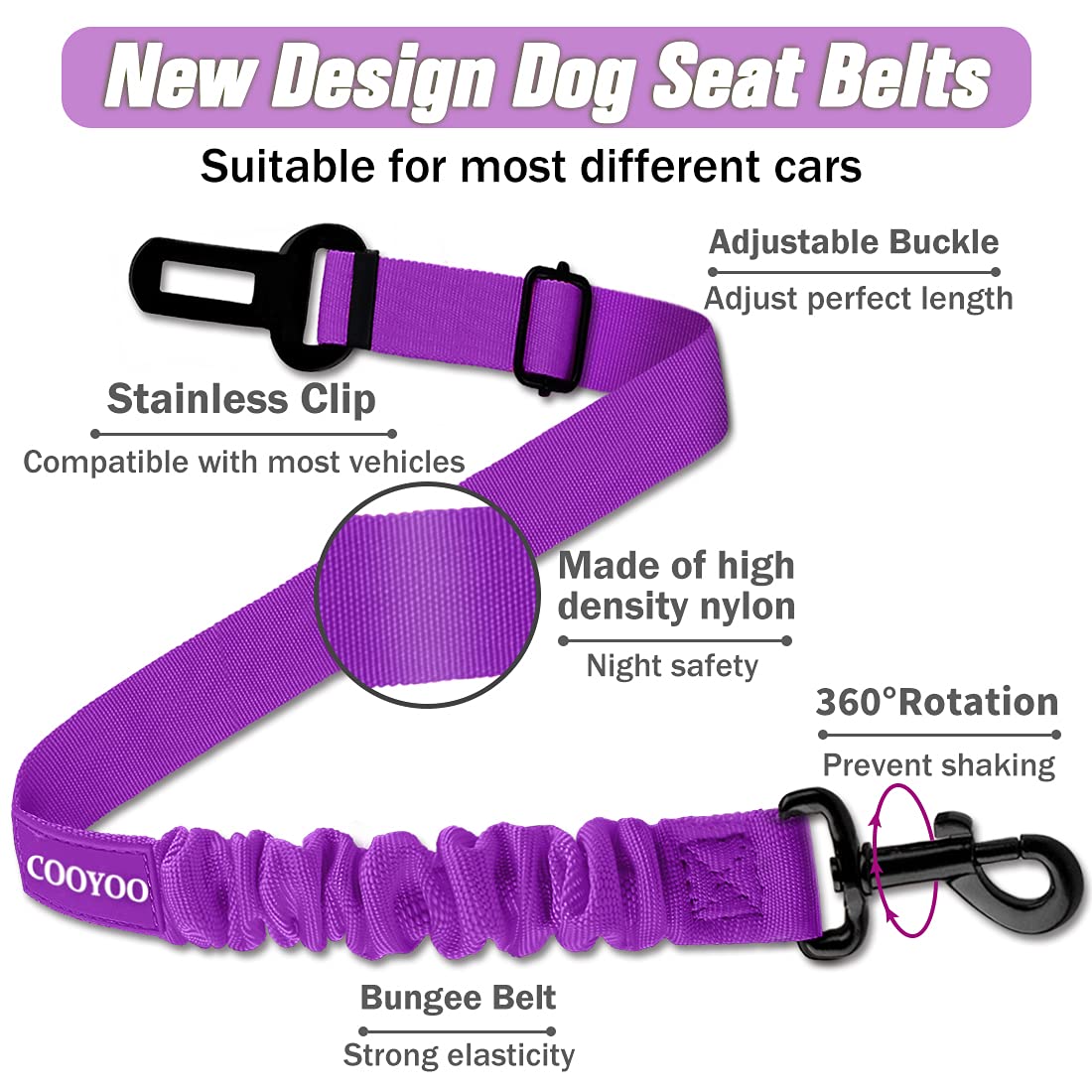 Cooyoo Dog Seat Belt,Retractable Dog Car Harness Seat Belt For Car Adjustable Nylon Pet Safety Seat Belts Heavy Duty & Elastic B