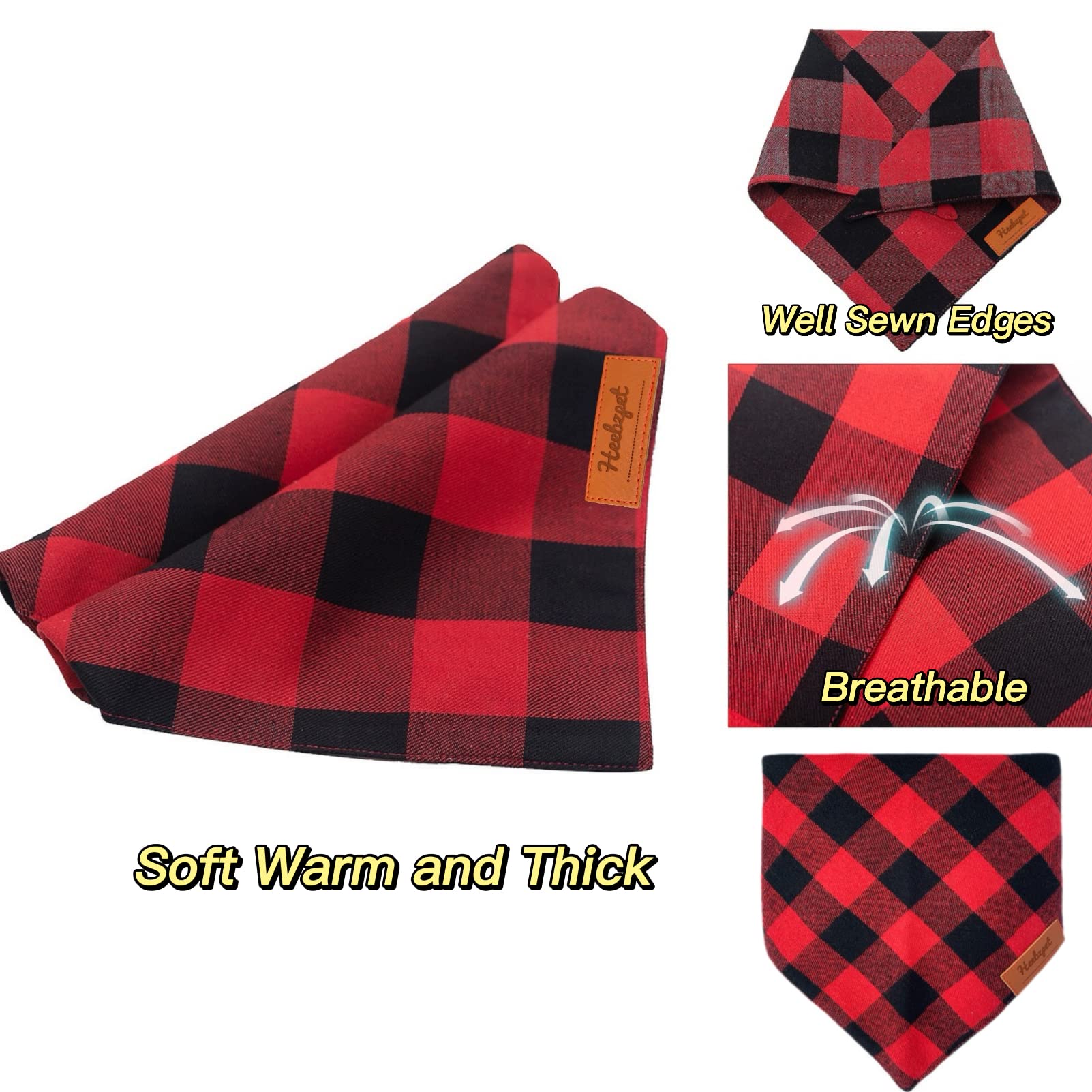 Buffalo Plaid Dog Bandanas 1Pack,Red Plaid Dog Bandanas Scarf Triangle Bibs Kerchief Flannel Premium Thicken Cotton Holiday Bandana Accessories For Small Medium Large Dogs And Cats