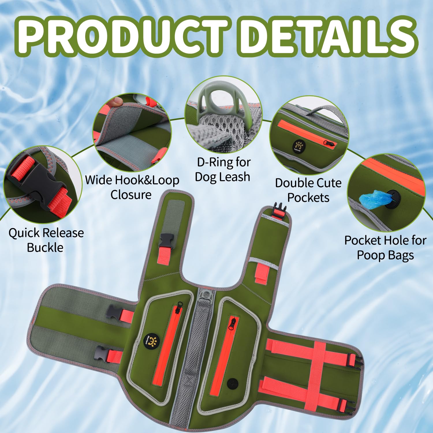 Sheripet Dog Life Jacket For Puppy Small Dogs, High Buoyancy Dog Swim Vest With D-Ring, Adjustable Dogs Lifevest Swimsuit With R