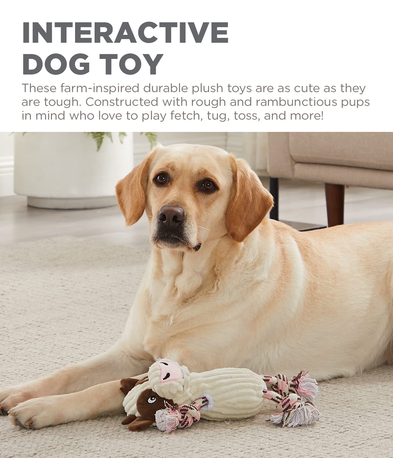 Outward Hound Cow Plush Squeaky Dog Toy - Small, Polyester, Ranch Roperz, Model 68560