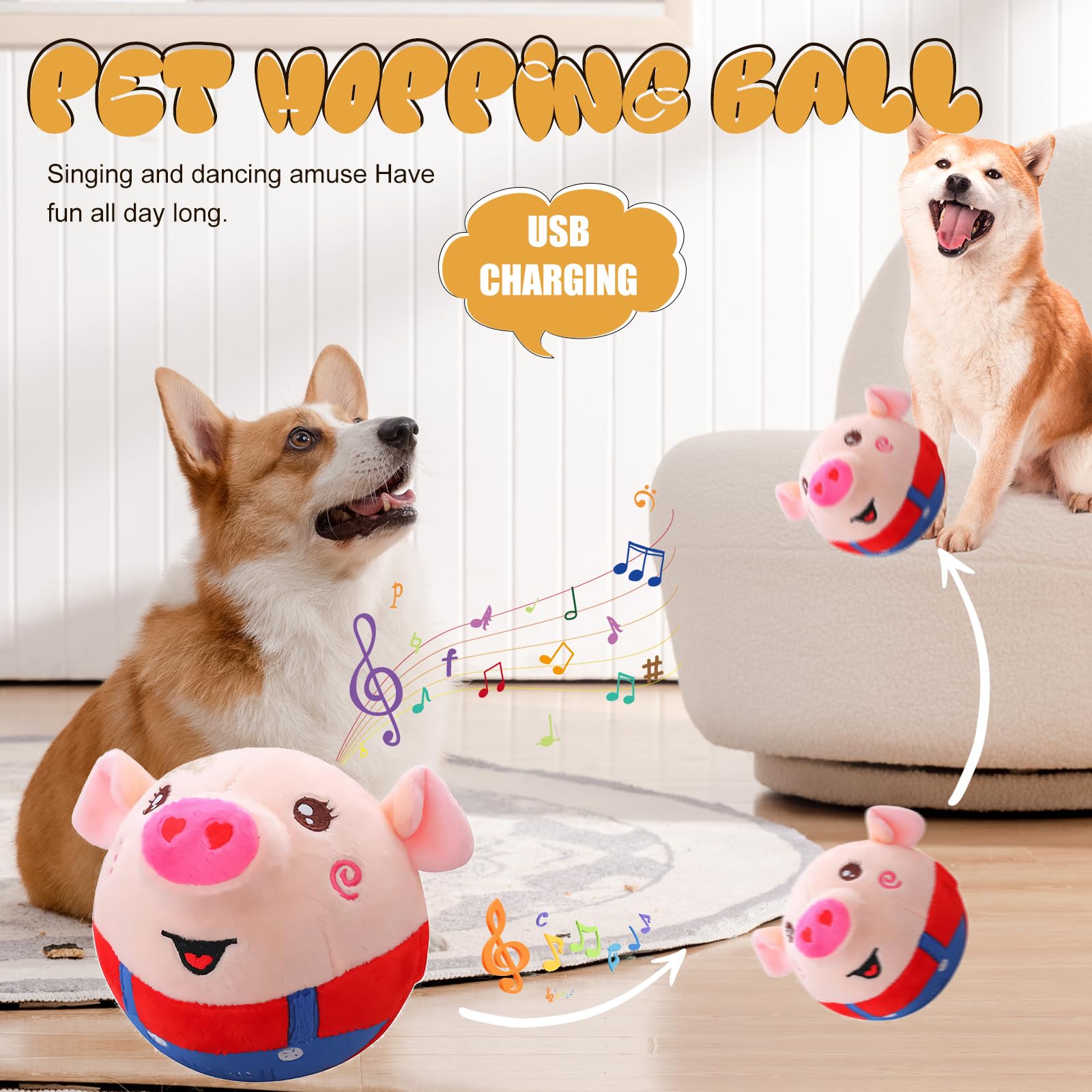 Bgyvnu Active Moving Plush Pig Toy, Smart Interactive Dog Toy, Usb Rechargeable, Washable, Cartoon Pig, 120 Music, Hamster