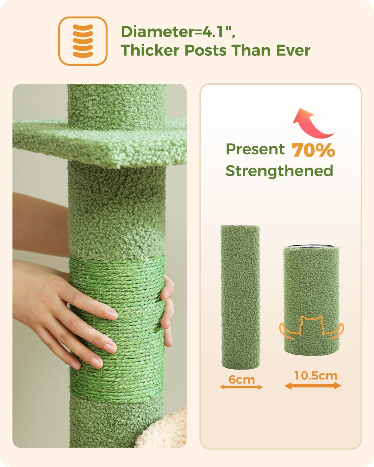 Pequlti Floor To Ceiling Cat Tree Adjustable Height (87''-100''), 5 Levels Cactus Cat Tower With Perch&Replaceable Hammock, 4.1'