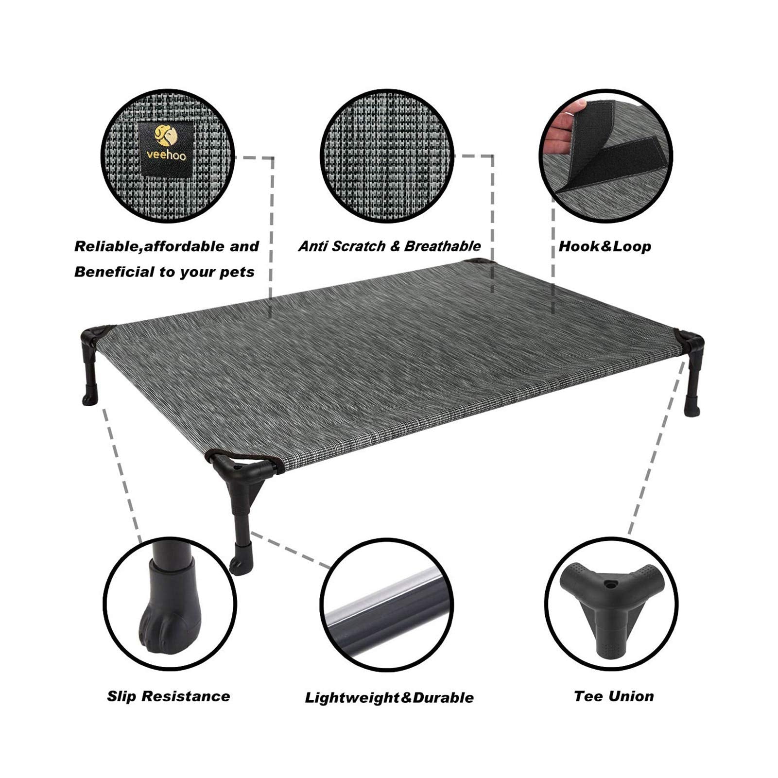 Veehoo Cooling Elevated Dog Bed, Portable Raised Pet Cot With Washable & Breathable Mesh, No-Slip Feet Durable Dog Cots Bed For Indoor & Outdoor Use, Medium, Cwc1803-M