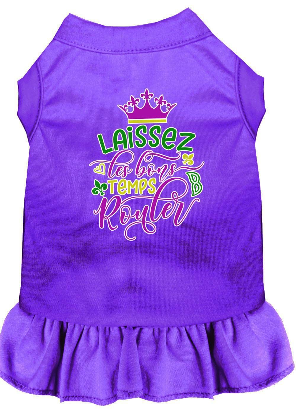Pet Dog and Cat Dress Screen Printed, "Laissez Les Bons Temps Rouler" Purple 2XL (20-25 lbs.)