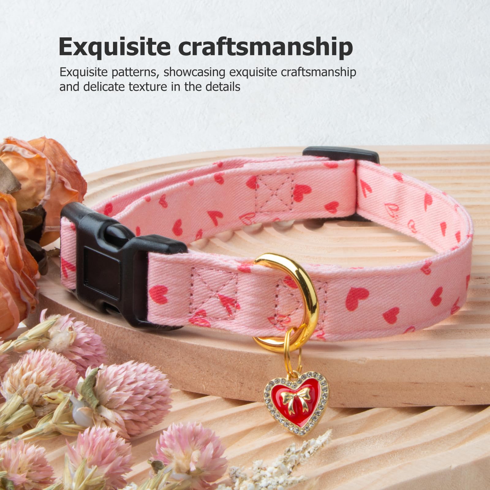 Cotton Handmade Dog Collar Cute And Distinctive Patterns Pink Heart With Pendant For Girl Boy Dogs Collars L