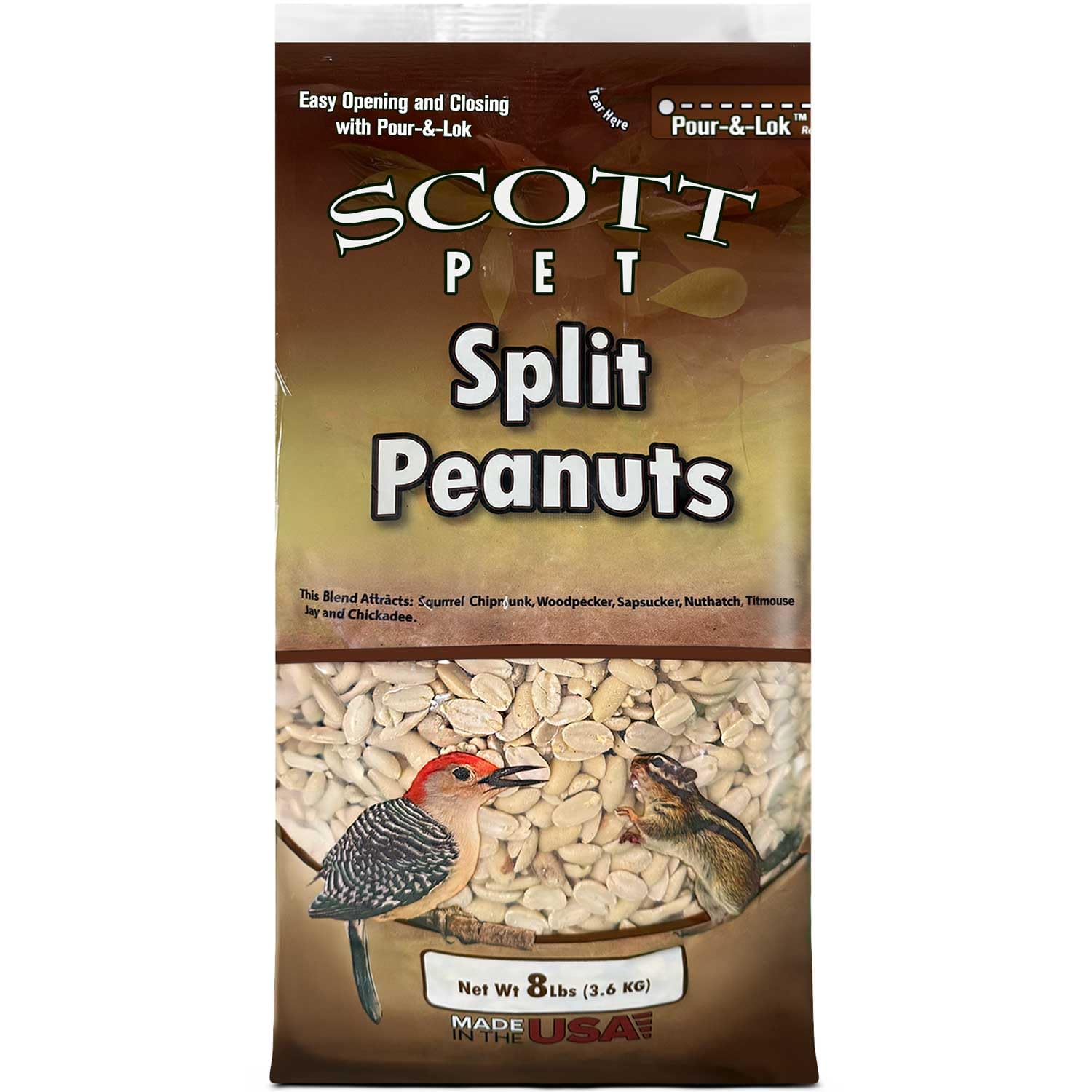 Scott Pet Wild Bird Seed, Peanuts Split (No Shell), 8 lbs Bag, No Mess, Great Source of Protein and Fiber, Peanuts for Outside W