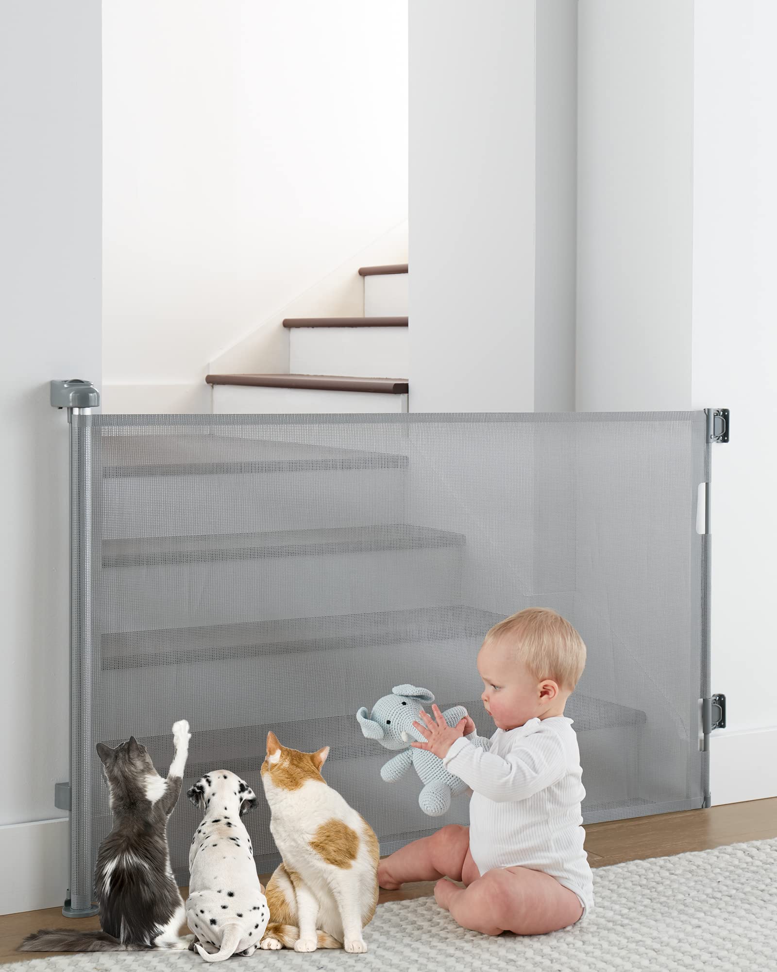 Cumbor Baby Gate Retractable Gates for Stairs, Mesh Dog Gate for The House, Wide Pet Gate 33'' Tall, Extends to 55'' Wide, Long