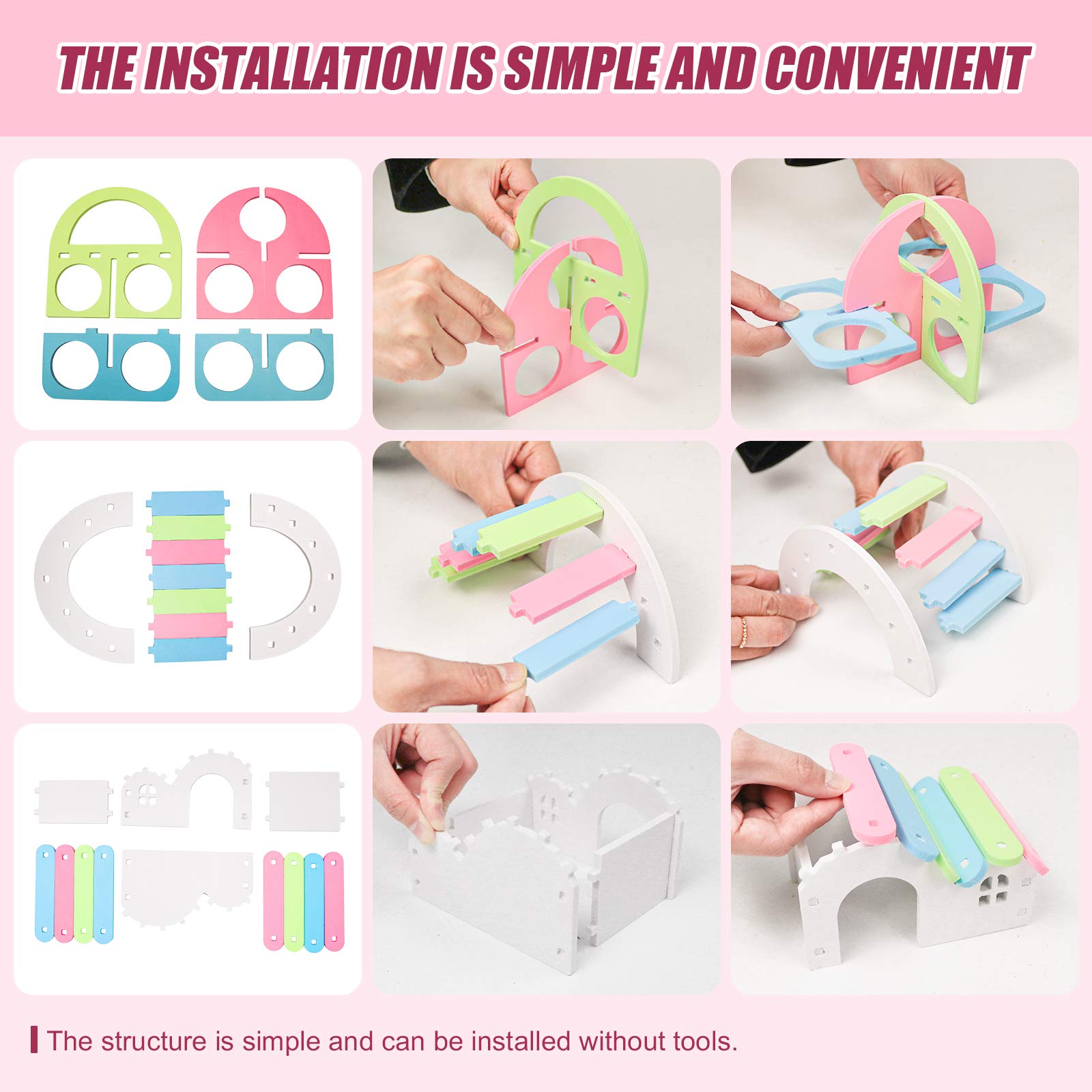 Dwarf Hamsters House Diy Wooden Gerbil Hideout Rainbow Bridge Swing And Pvc Seesaw, Pet Sport Exercise Toys Set, Sugar Glider Sy