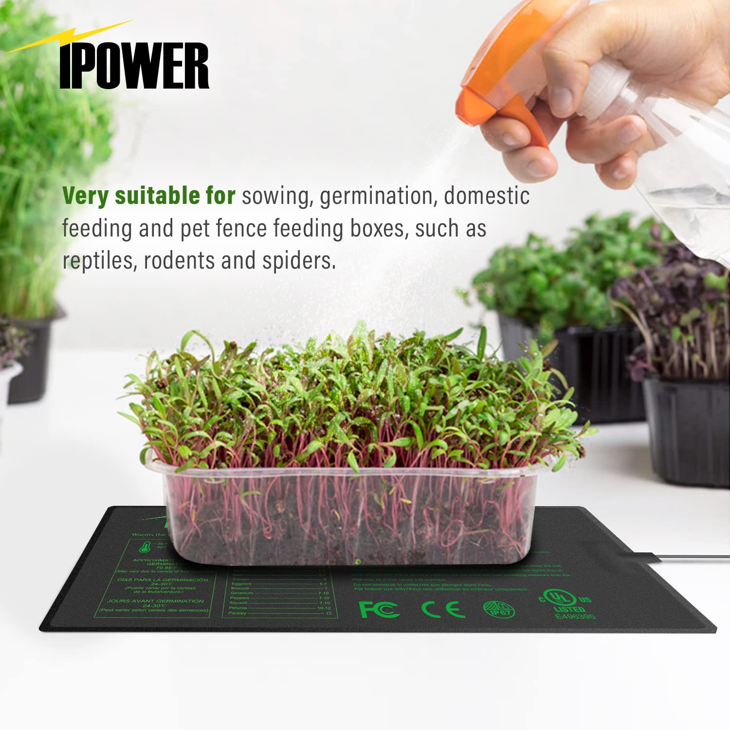 iPower 10 x 20.75 Seeding Heat Mat - Durable Waterproof Carbon Film, Black