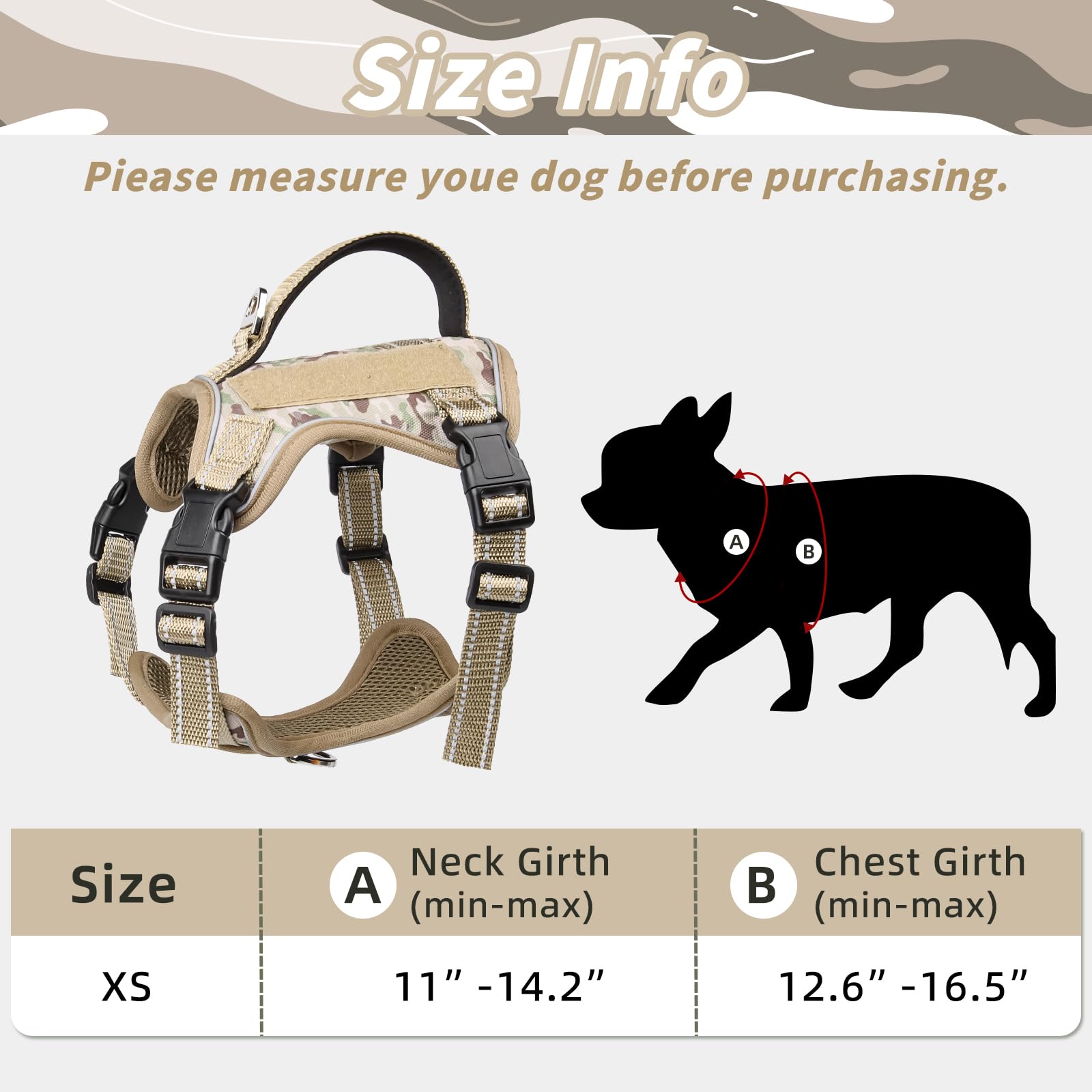 Tactical Dog Harness For Small Dog - Reflective Puppy Pet Vest No Pull Military Service Dog Vest With Vertical Handle Xs Dog Har