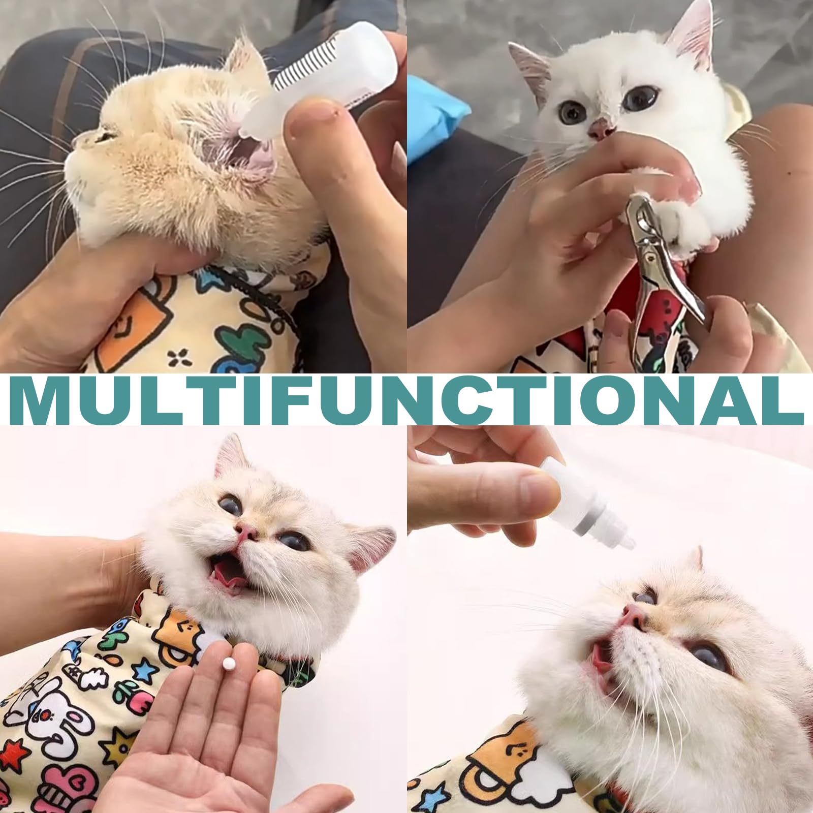 Virgoccy Cat Grooming Wrap, [Xxl] Cat Restraint Wrap For Nail Clipping, Ear Cleaning, And Teeth Brushing, Self-Adherent, Anti-Bi