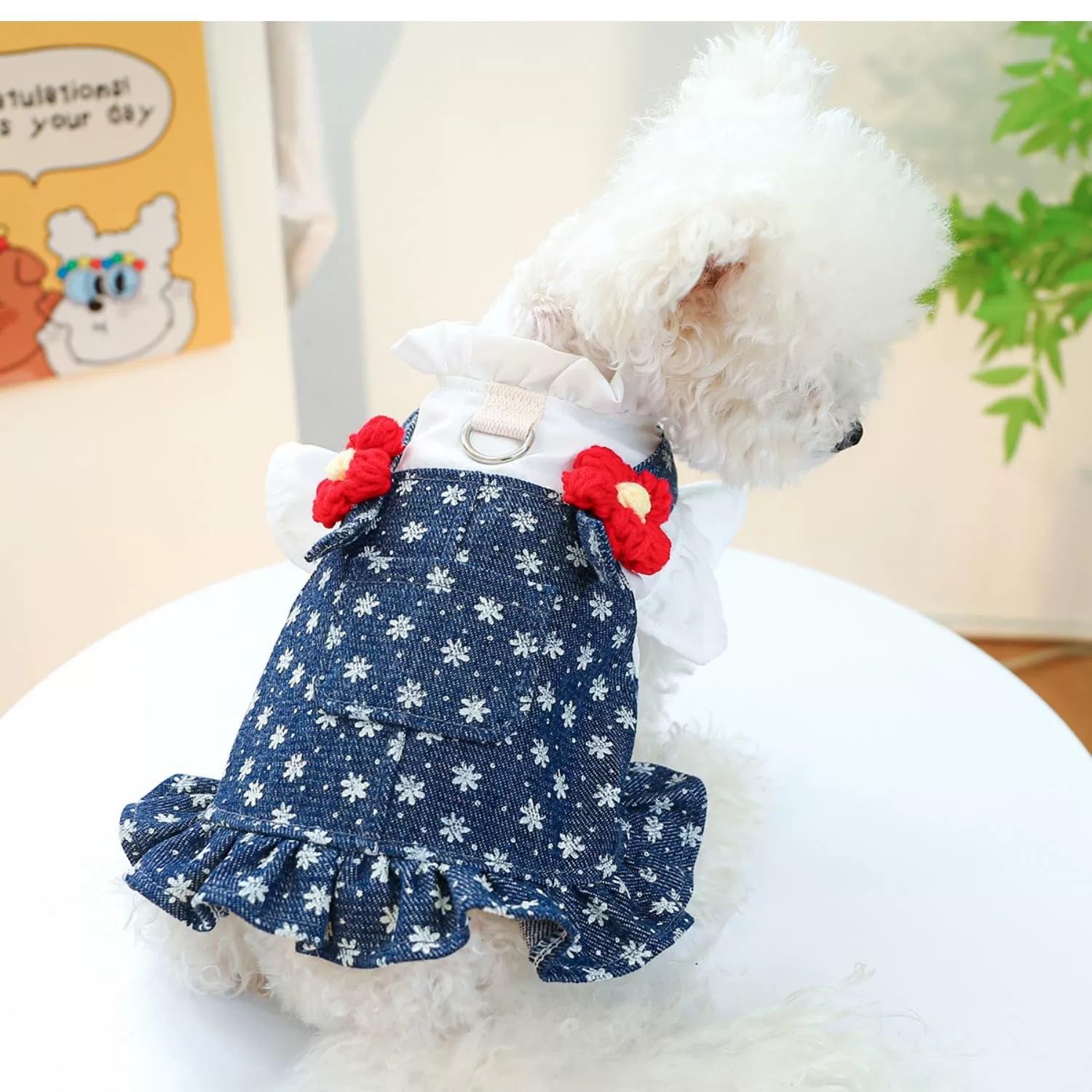 Harikaji Pet Dress, Sweet Denim Floral Small Dog Skirt Girl Tutu Clothing Puppy Cat Apparel Teddy Clothes Wedding Dresses For Sp