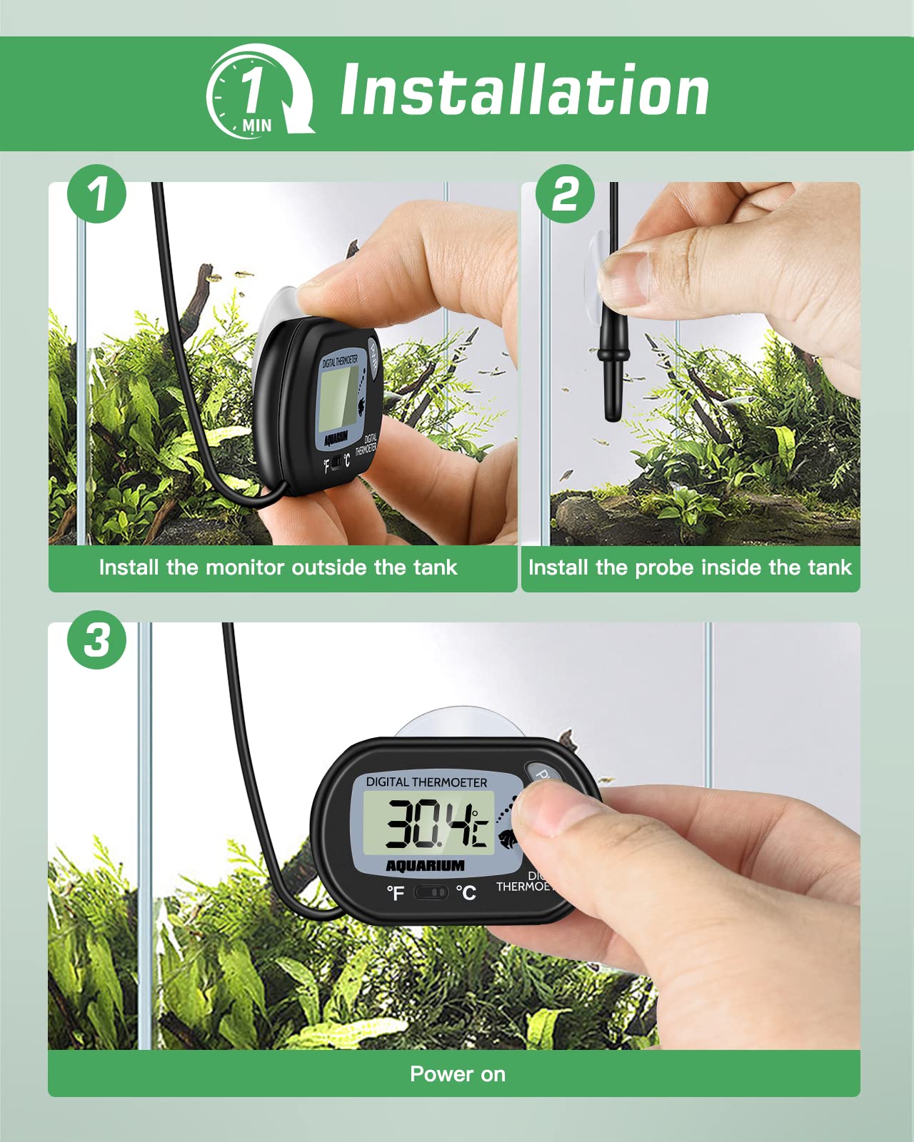 Zacro Digital Aquarium Thermometer, Fish Tank Thermometer, Water Thermometer With Large Lcd Display, Reptile Thermometer For Fis