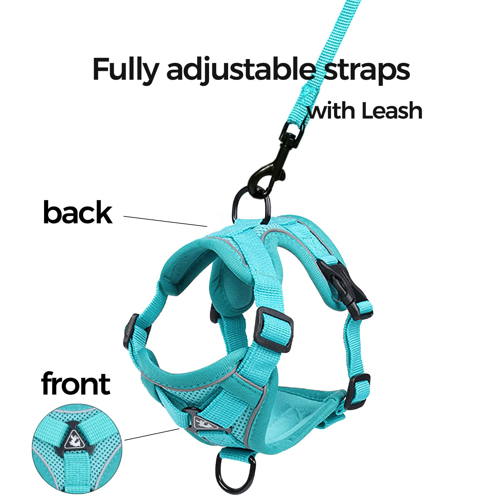 pangdi Cat Harness and Leash Set Escape Proof Tactical Medium Kitten Harness Emotional Support Cat Vest, Turquoise, M
