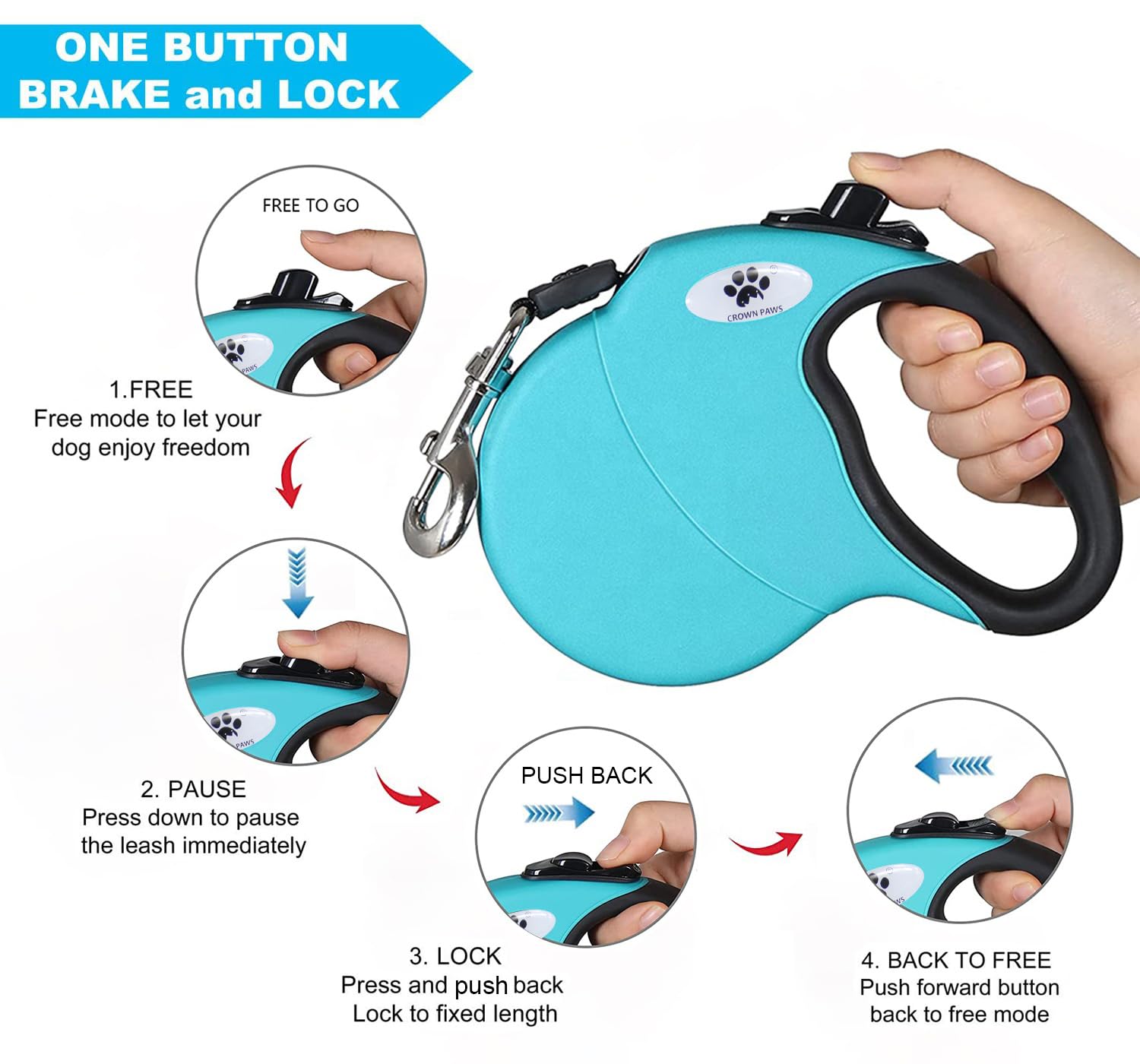 Crown Paws 13 Ft Retractable Dog Leash For Large Dogs Up To 26 Lbs,Tangle-Free Nylon Tape,Blue Dan S