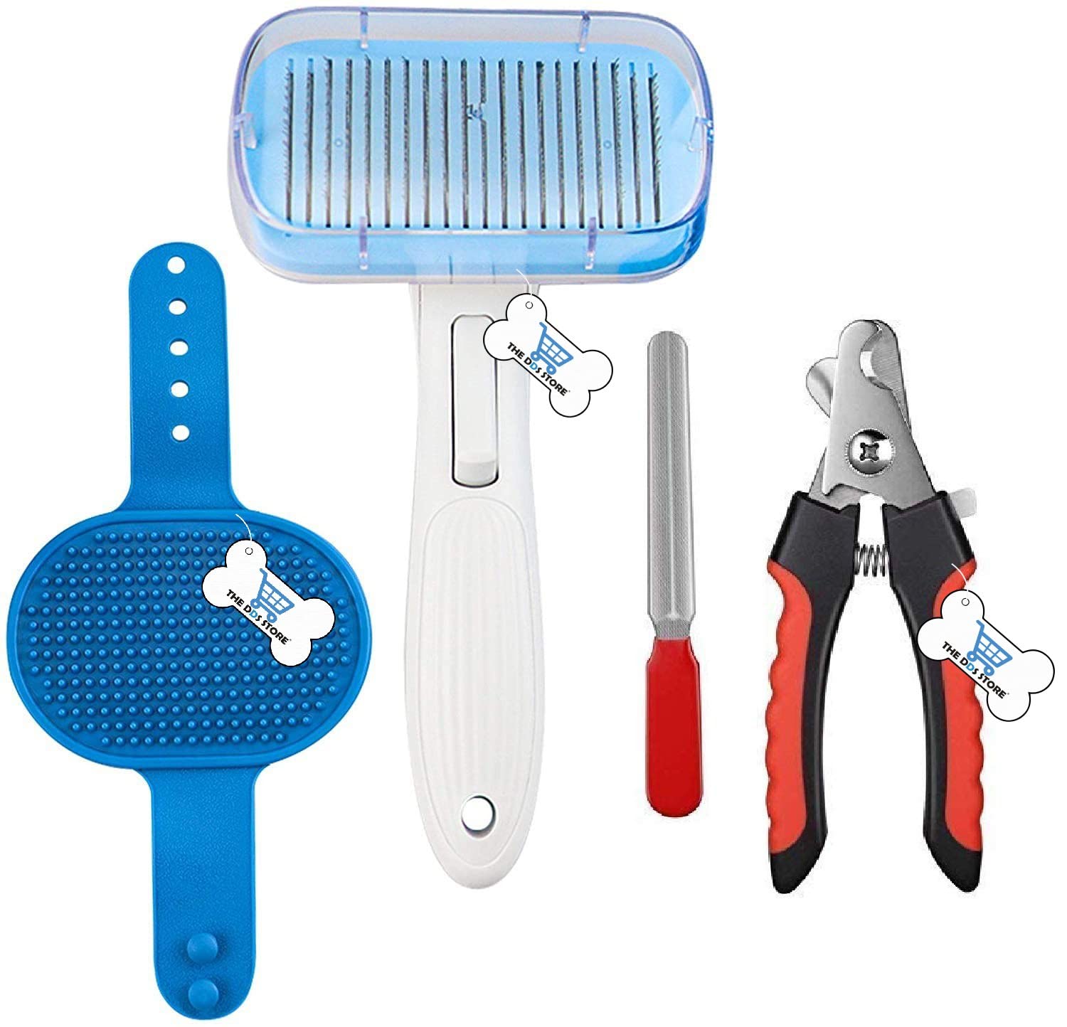 The Dds Store Pets Grooming Brush Tools For Dogs Self Cleaning Slicker Grooming Brush Nail Clipper Set Silicone Massage Bath Bru