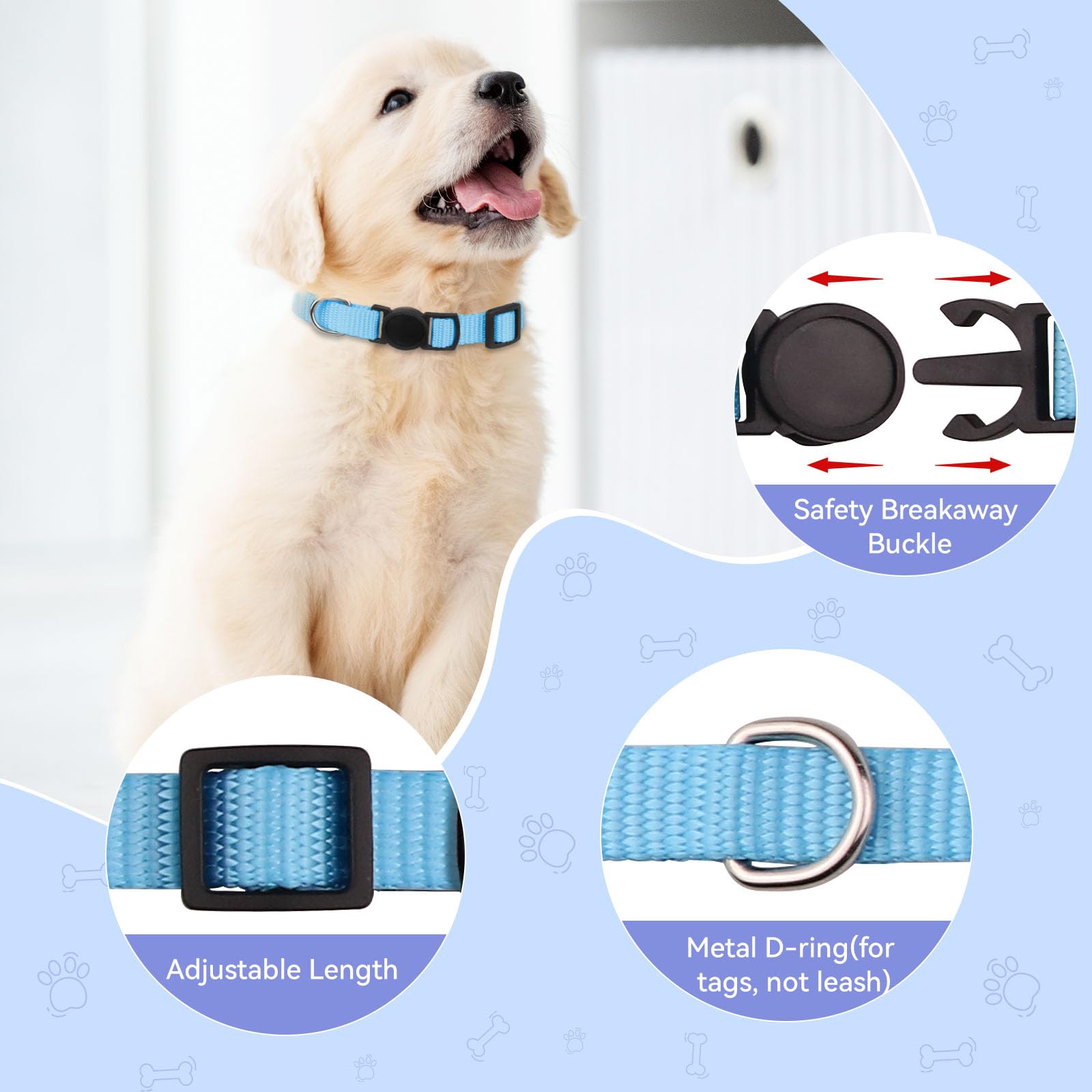 Puppy Id Collar Identification Soft Nylon Adjustable Breakaway Safety Whelping Litter Collars For Newborn Pets With Record Keeping Charts 12Pcs/Set (S)