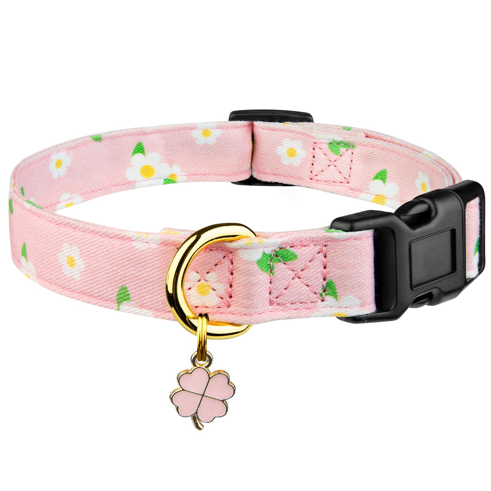 Cotton Handmade Dog Collar Cute And Distinctive Patterns Pink Flower With Pendant For Girl Boy Dogs Collars L